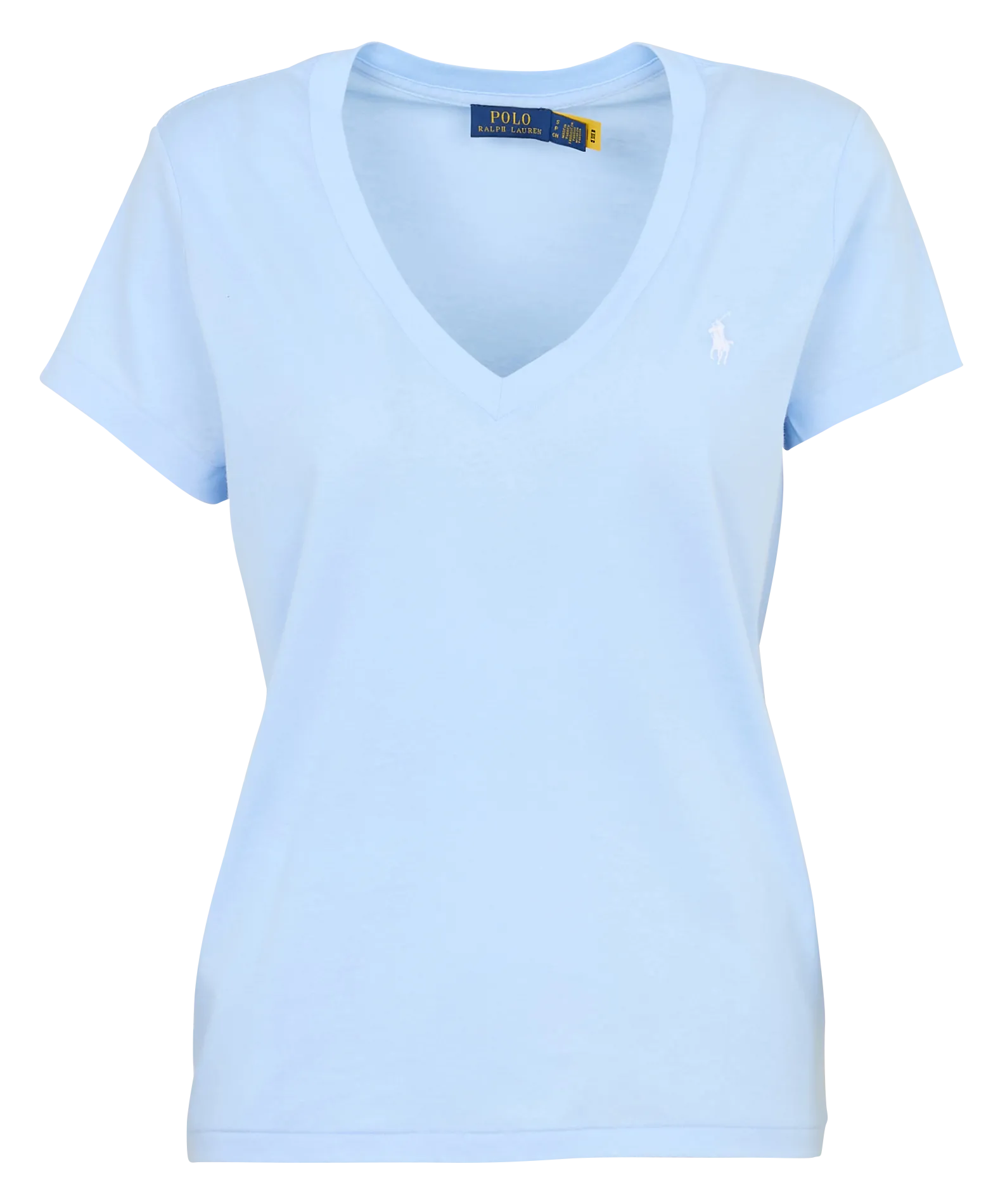 Baumwoll-T-Shirt mit V-Ausschnitt und Stickerei Blau