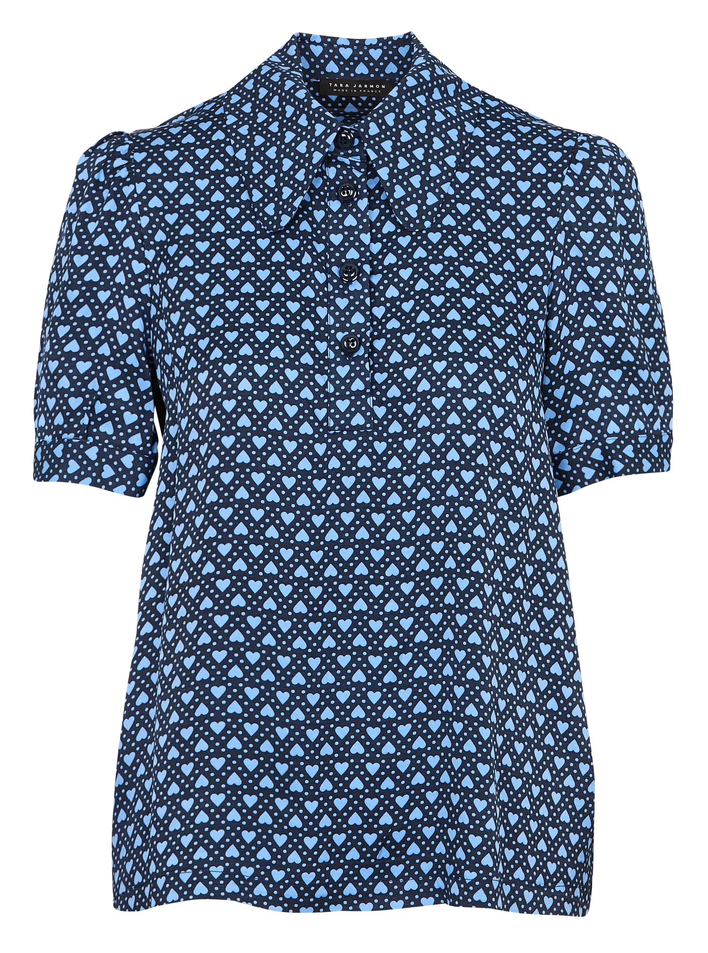 Kurzarm-Poloshirt mit Herz-Muster Blau TONINO