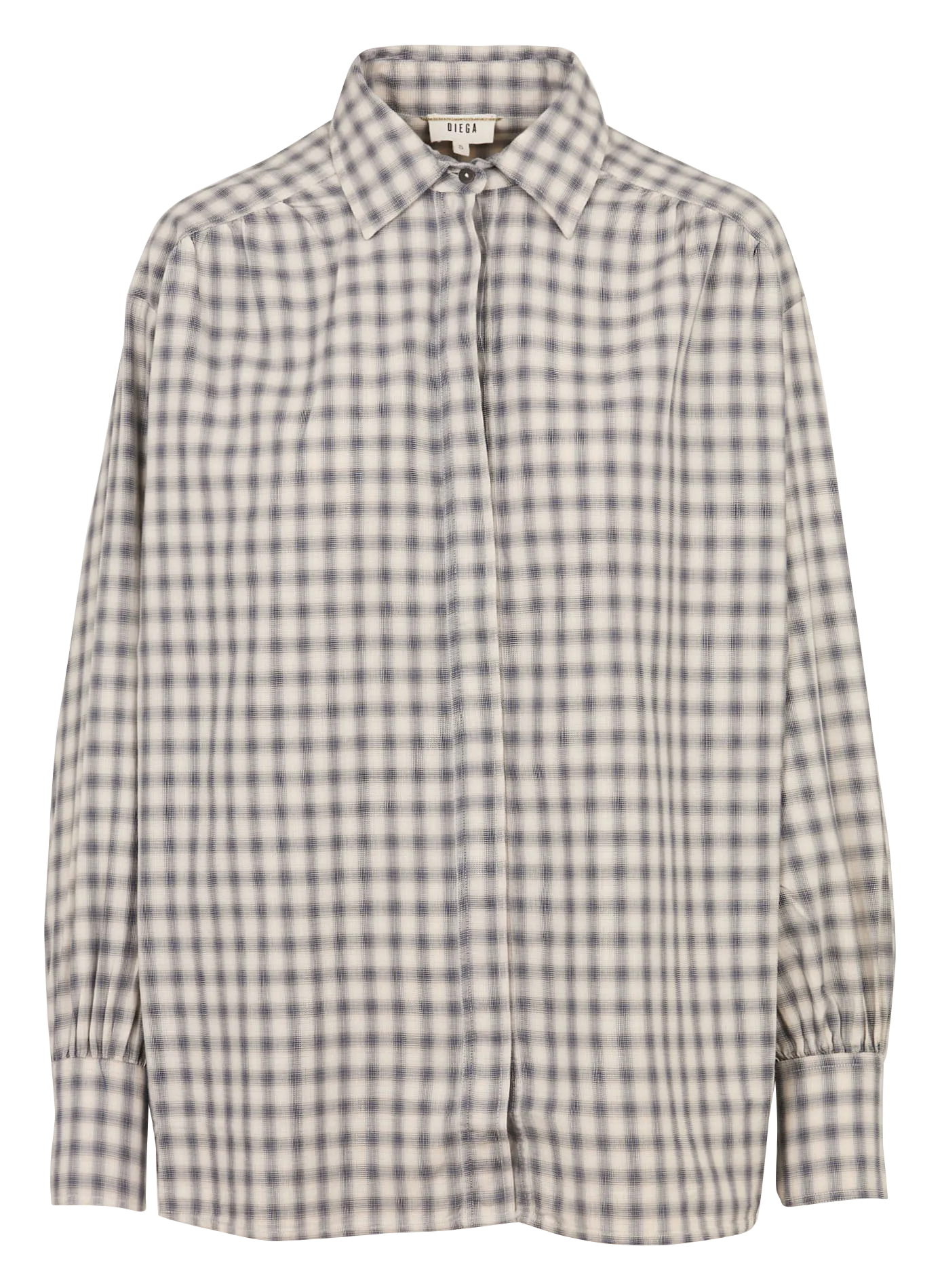 Weit geschnittene, karierte Baumwollbluse mit klassischem Kragen Blau CARINA