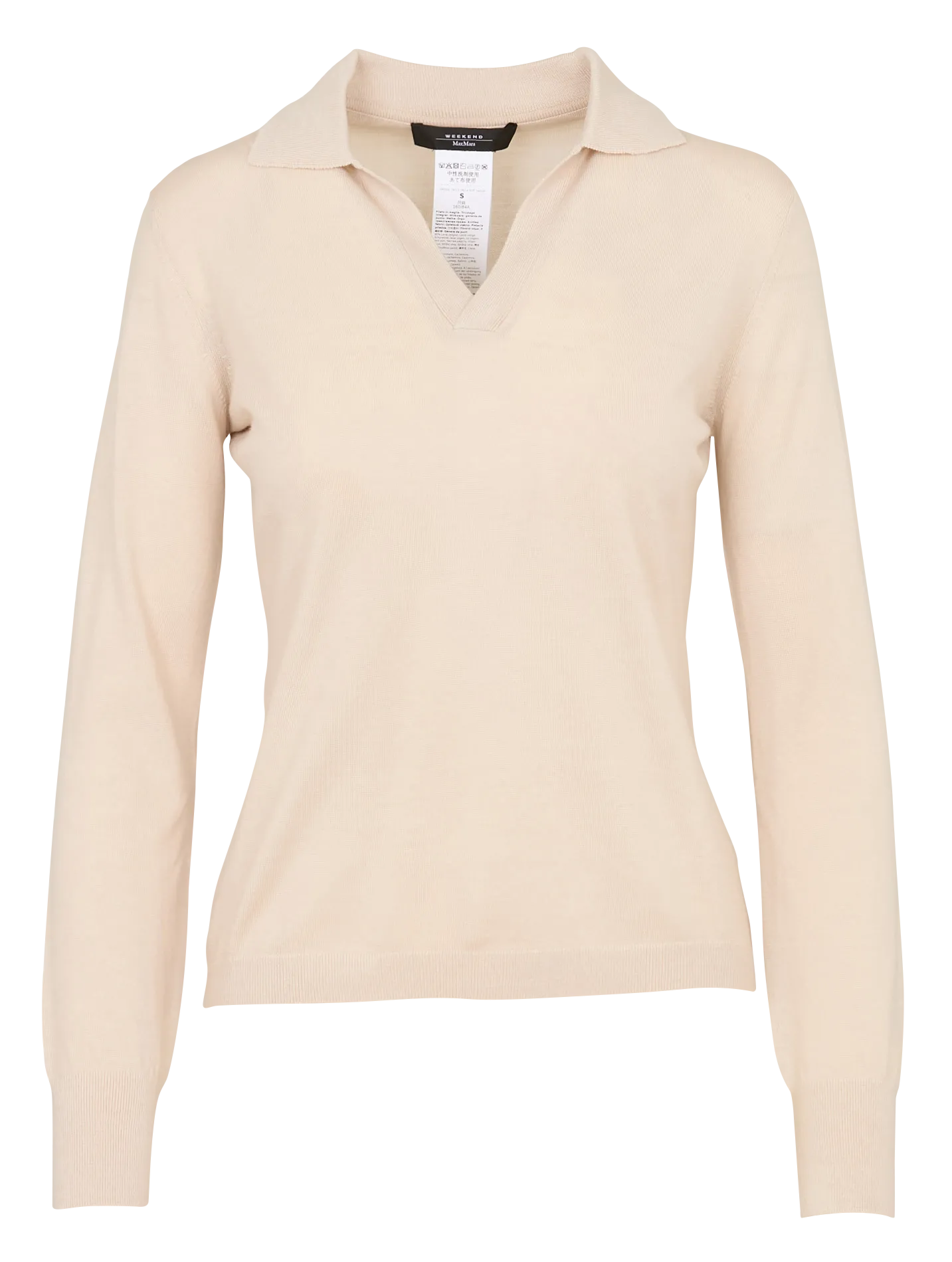 Feiner einfarbiger V-Ausschnittspullover aus Wolle und Kaschmir Beige CAPPA