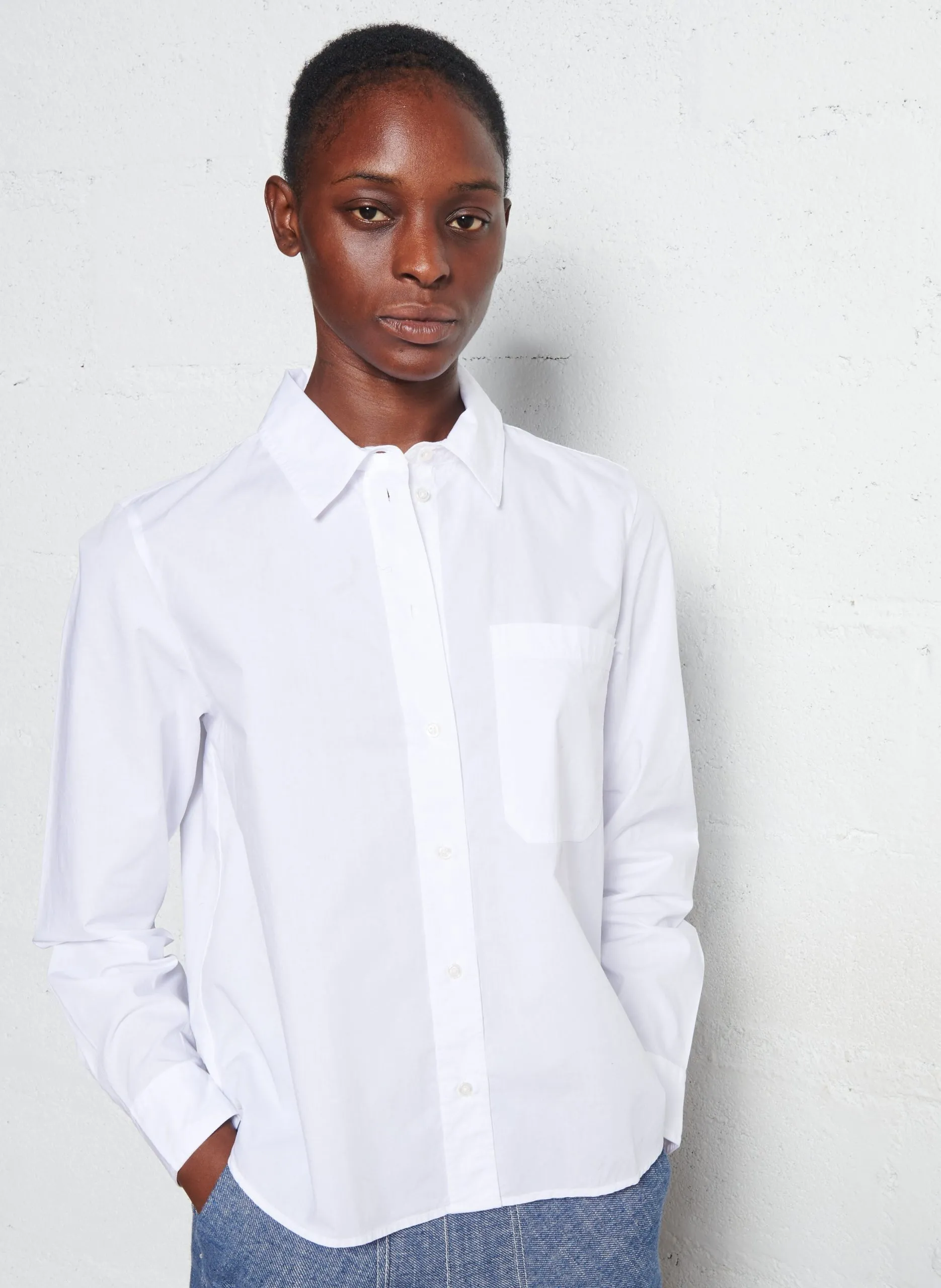 Weit geschnittene Baumwollbluse mit klassischem Kragen Weiss OLGA