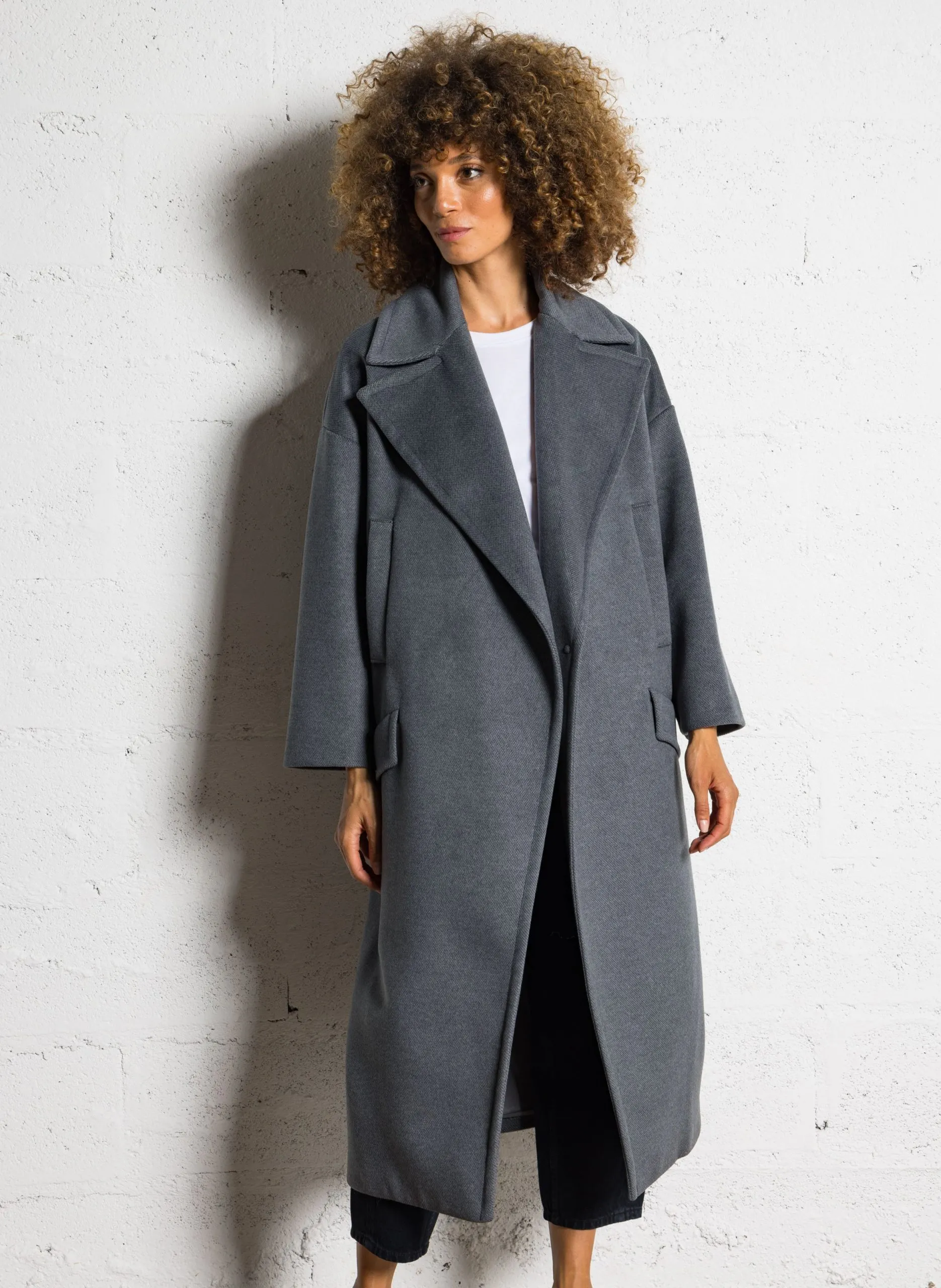 Oversize-Mantel mit Reverskragen Grau