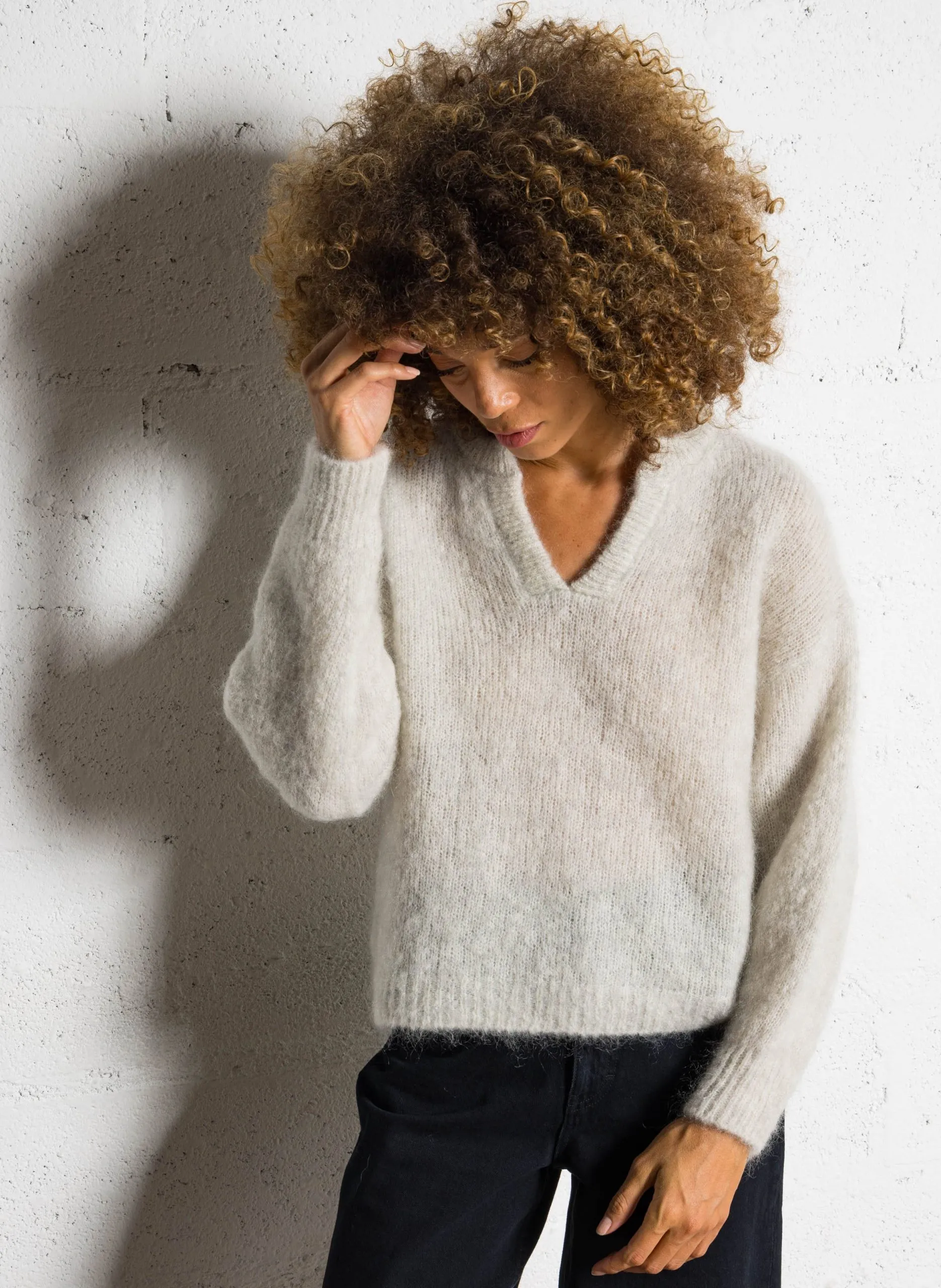 Weiter Rollkragenpullover aus melierter Wolle Grau ALABAMA