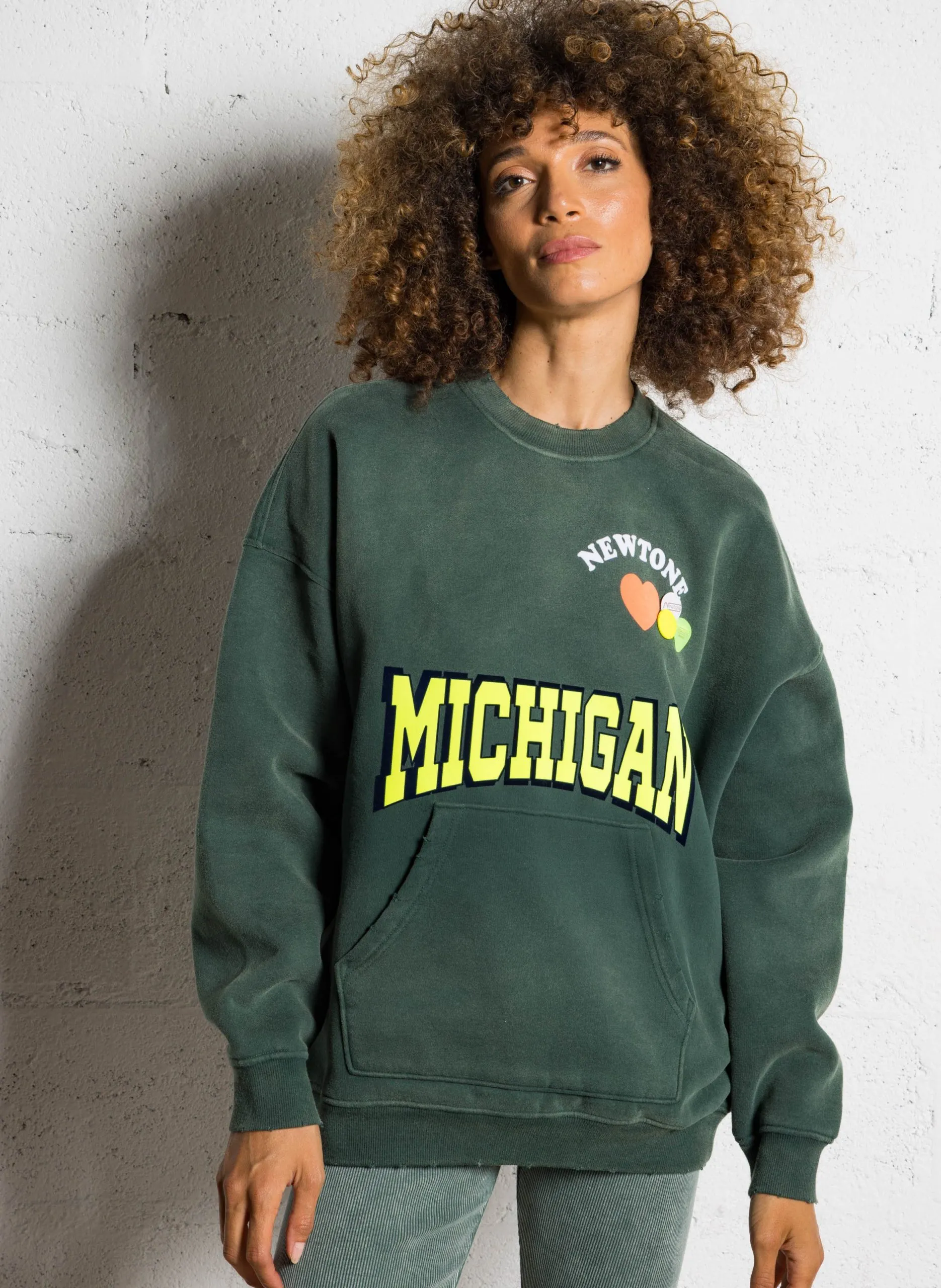 Weites Sweatshirt aus Baumwoll-Mix mit Rundhalsausschnitt und Siebdruck Grun SWPNWTL