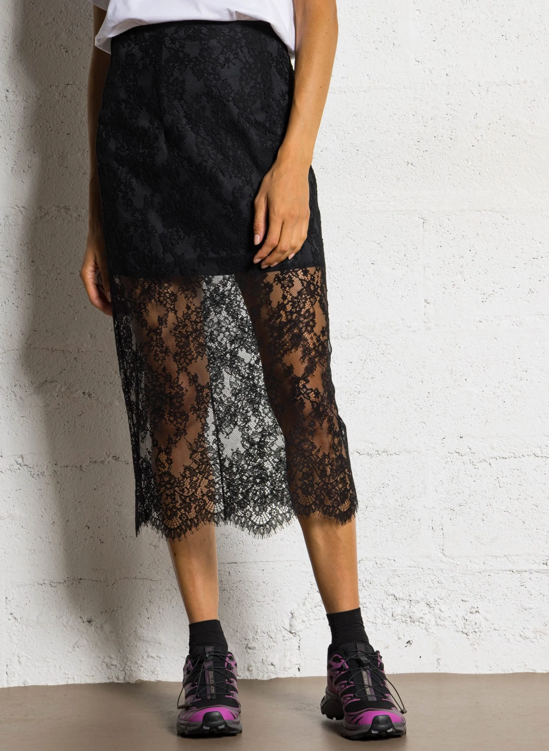 Langer Spitzenrock Schwarz SANARY