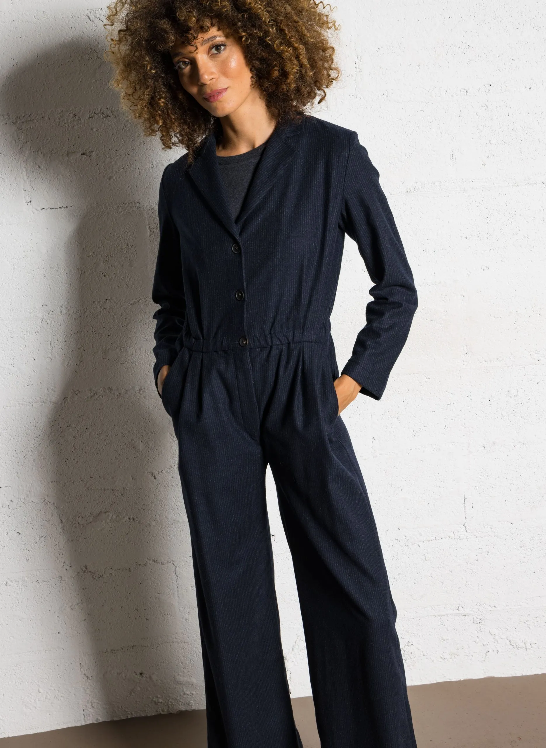 Jumpsuit aus Wollmix mit Reverskragen Blau CAYO