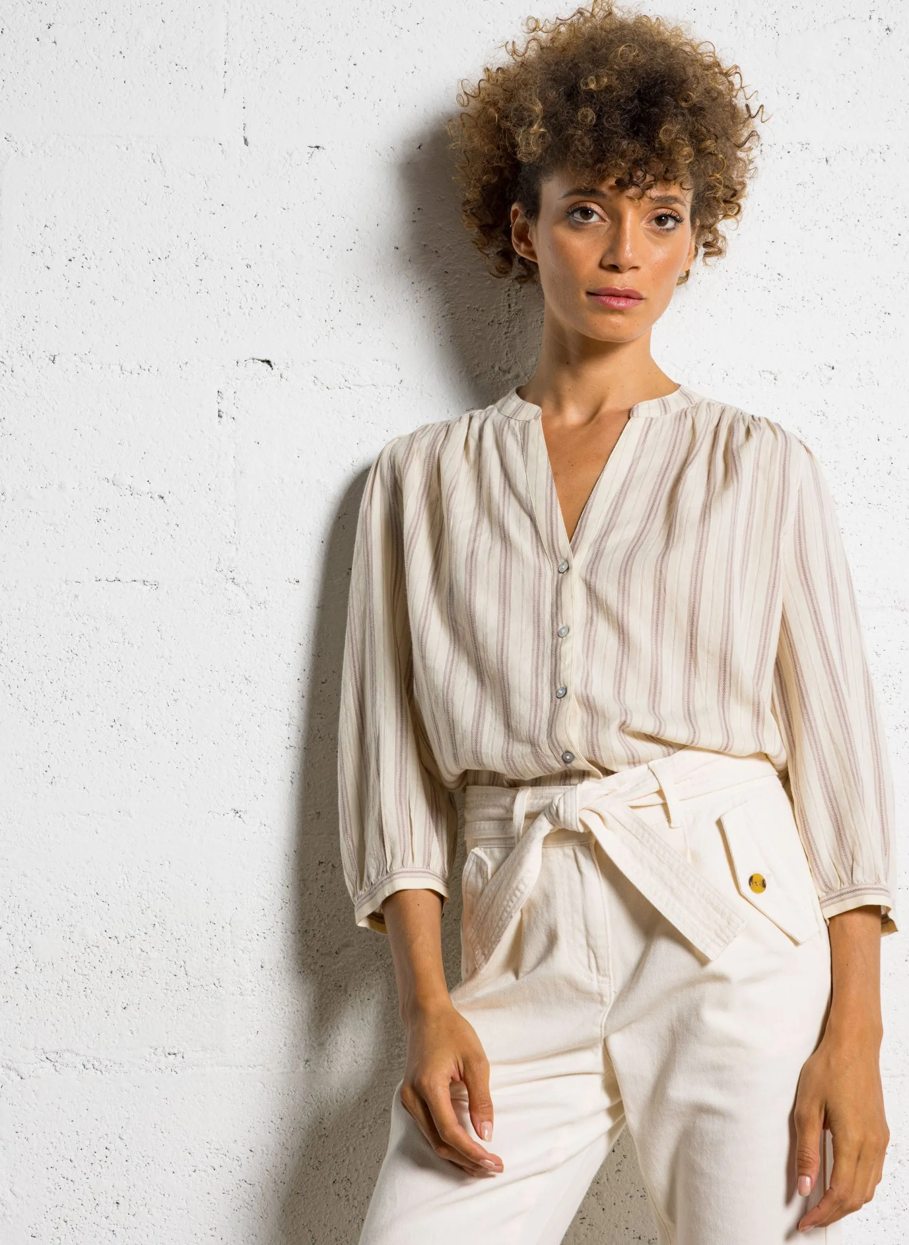 Tunika-Bluse aus Baumwolle Beige SABRINA