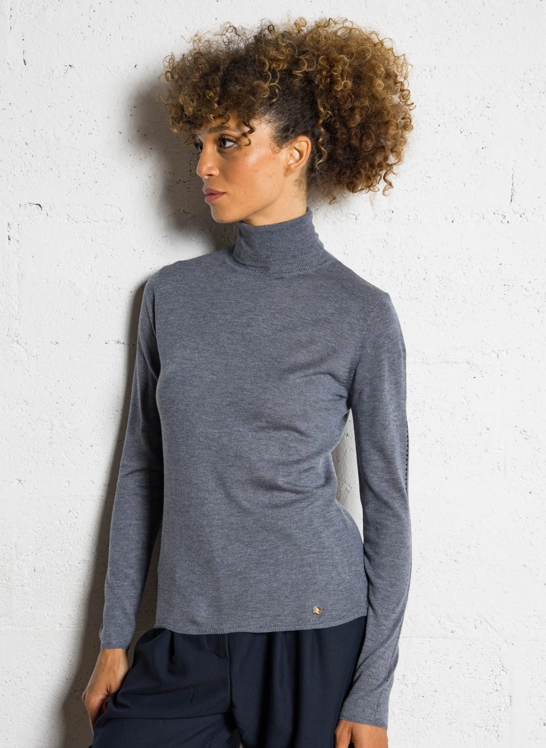 Rollkragenpullover mit langen Ärmeln in Uni-Farbe Grau MILOE