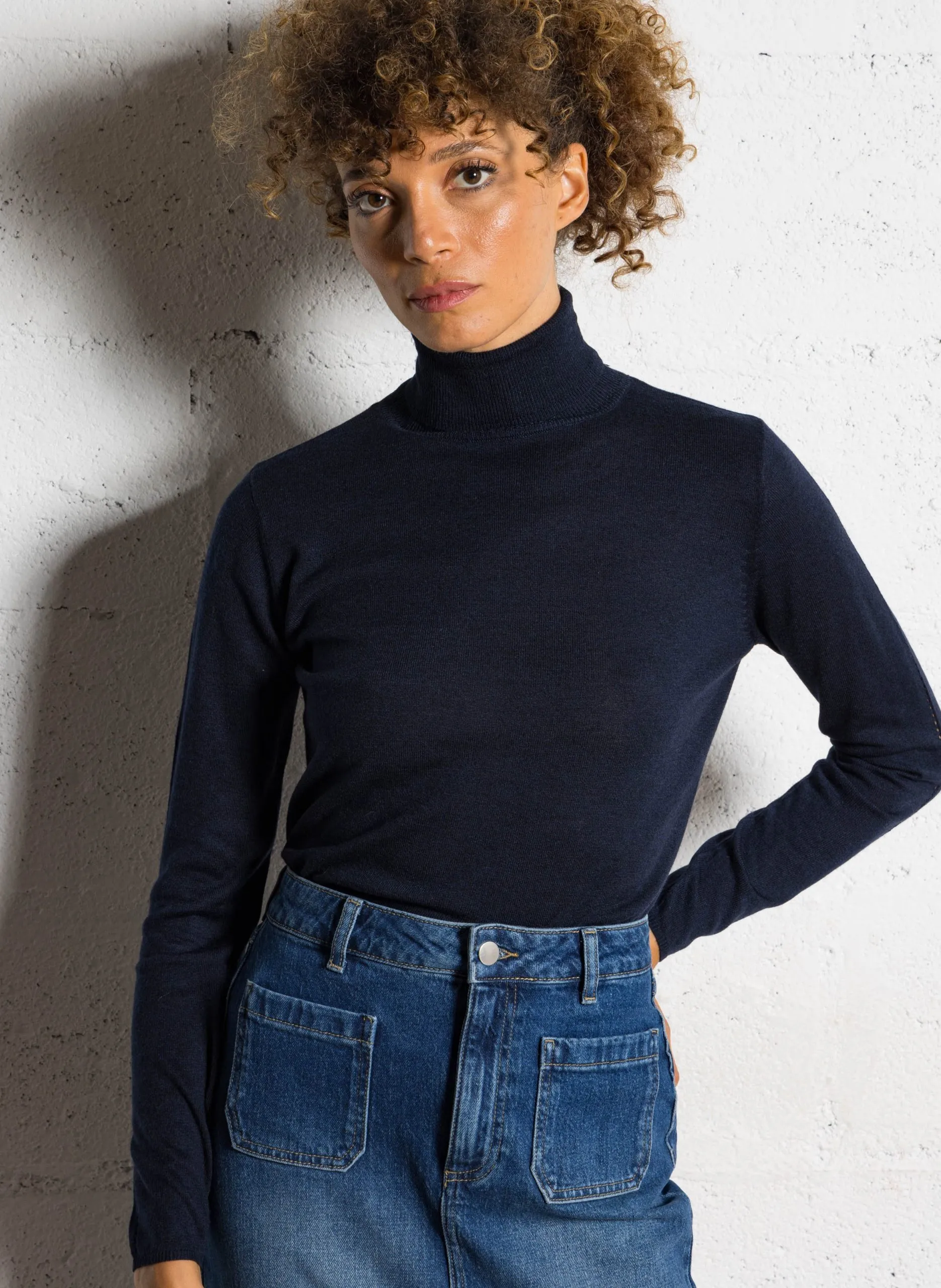 Rollkragenpullover mit langen Ärmeln in Uni-Farbe Blau MILOE