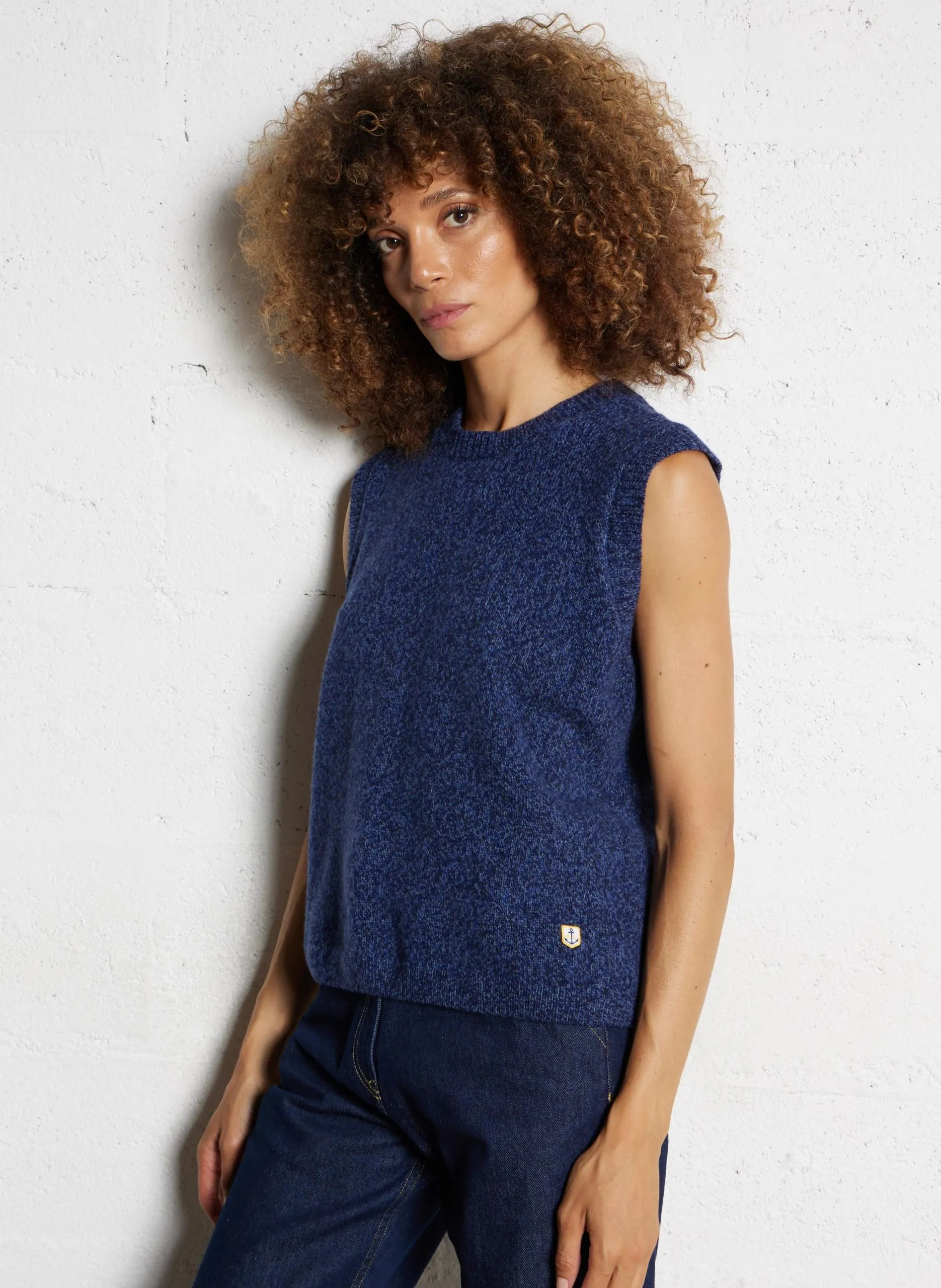 Ärmelloser Wollpullover Blau HERITAGE