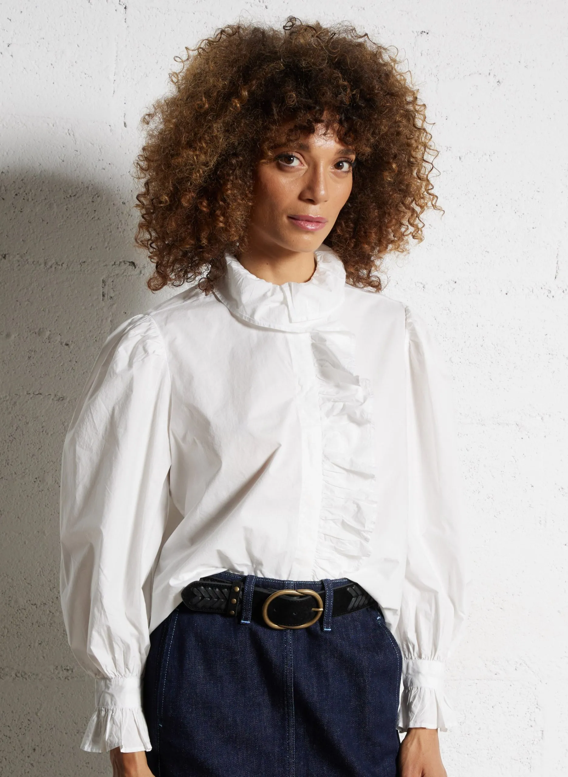 Baumwollbluse mit Rüschenkragen Weiss LOUISON