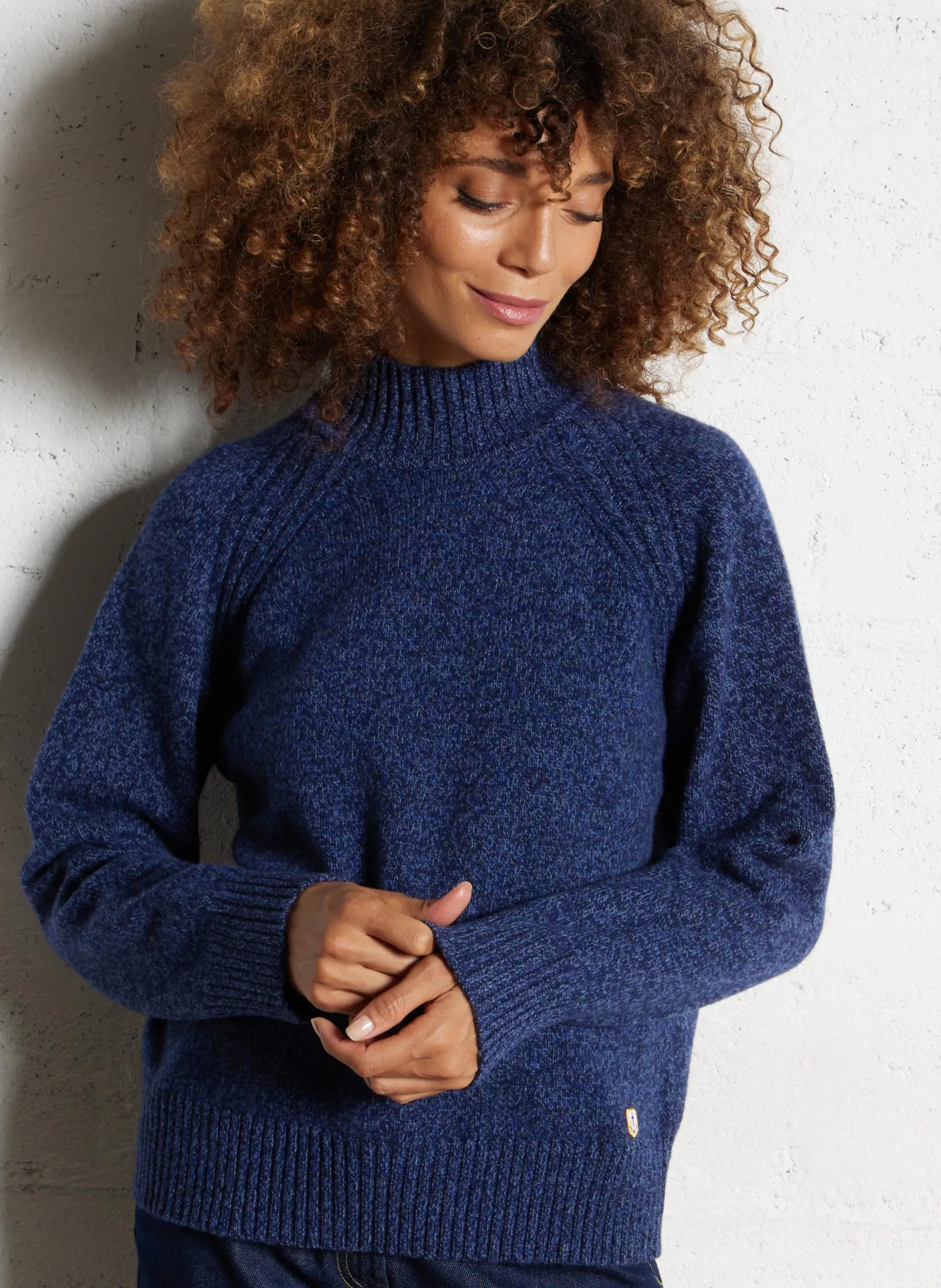 Gerader Pullover mit Stehkragen aus Wolle Blau HERITAGE