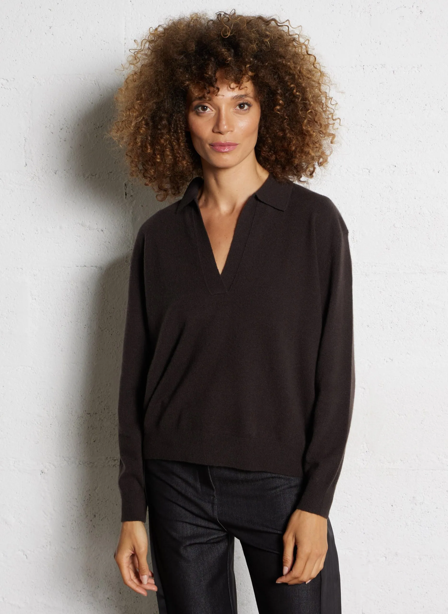 Pullover mit langen Ärmeln aus Kaschmir Braun