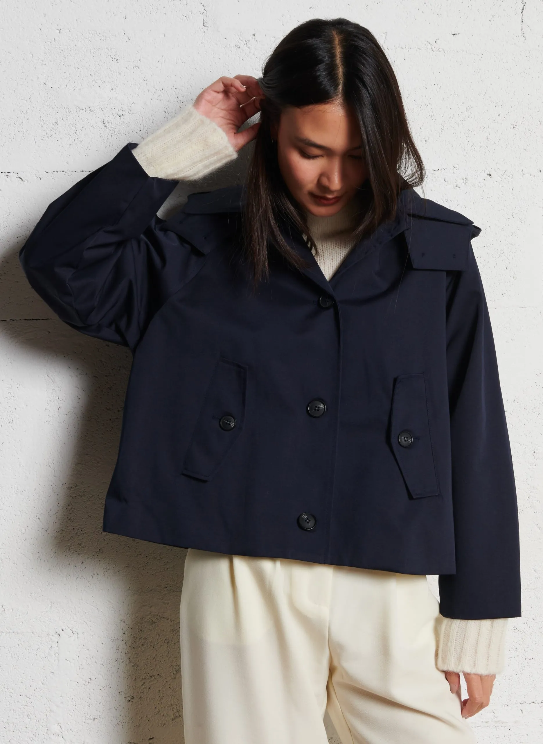 Kurzer einfarbiger A-Linien-Parka Blau NOLAN