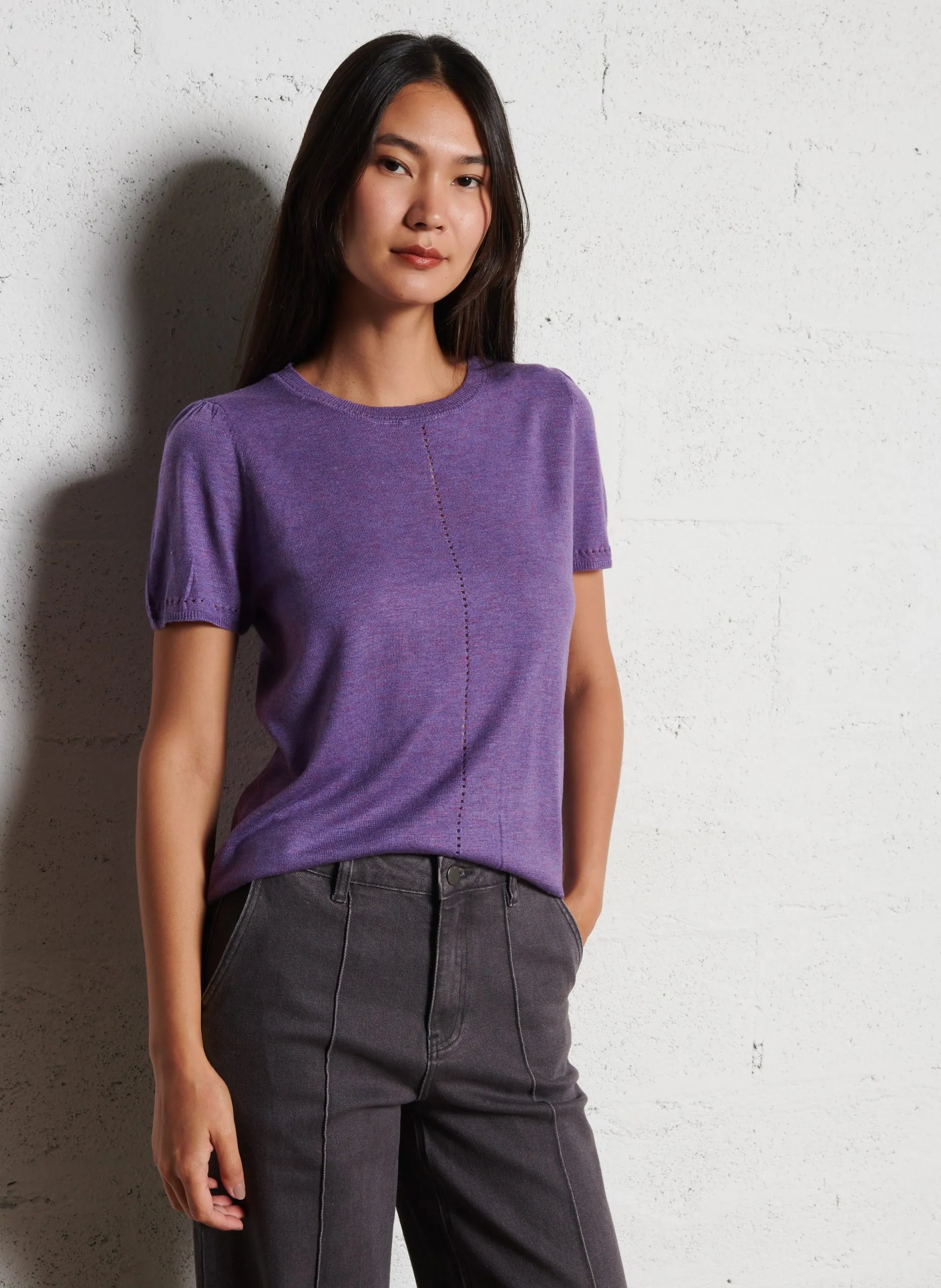 Rundhalsausschnitt-Pullover mit kurzen Ärmeln Violett MATHILDE