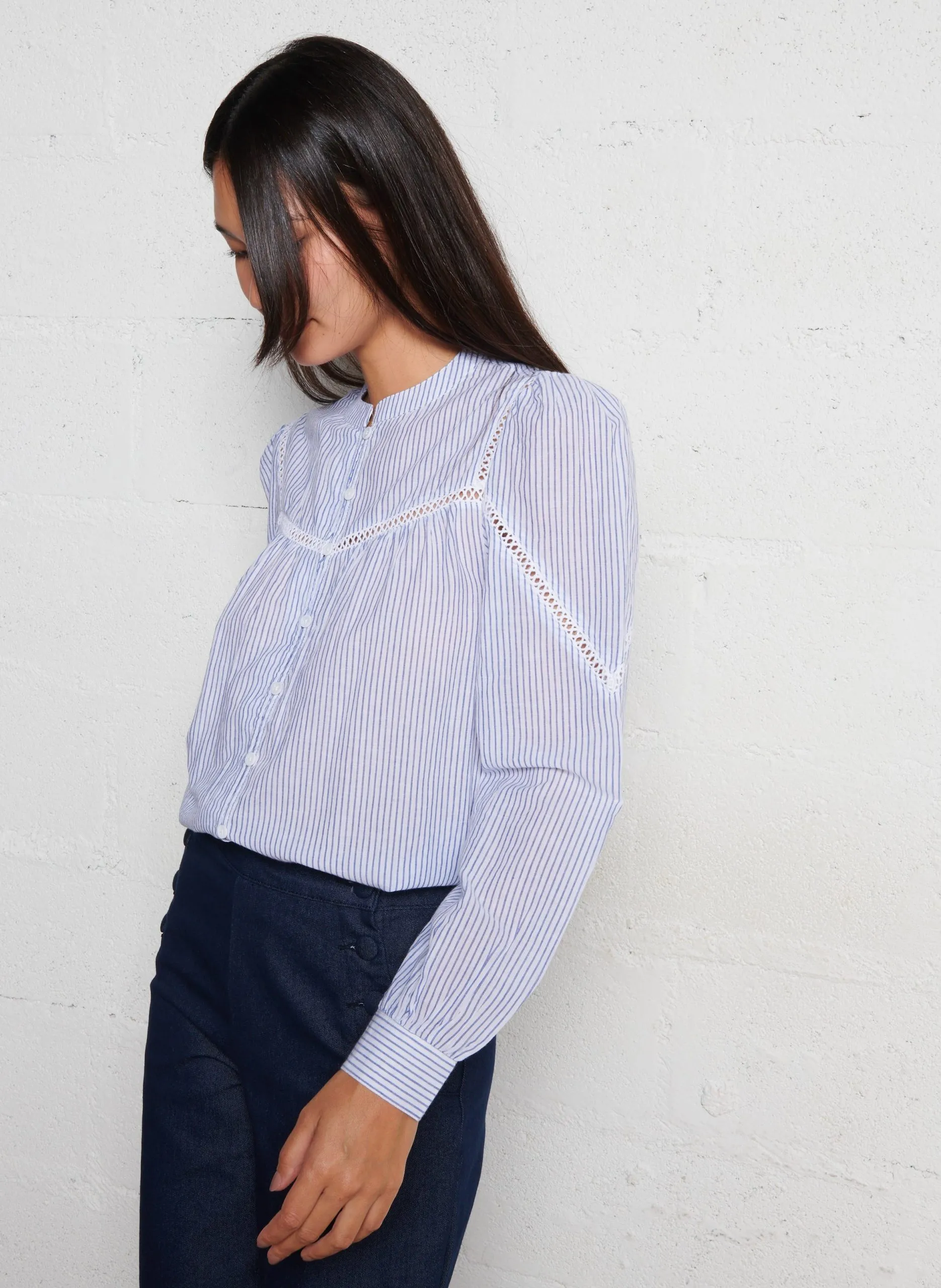 Gerade geschnittene Baumwollbluse mit Streifen Beige BAYEN