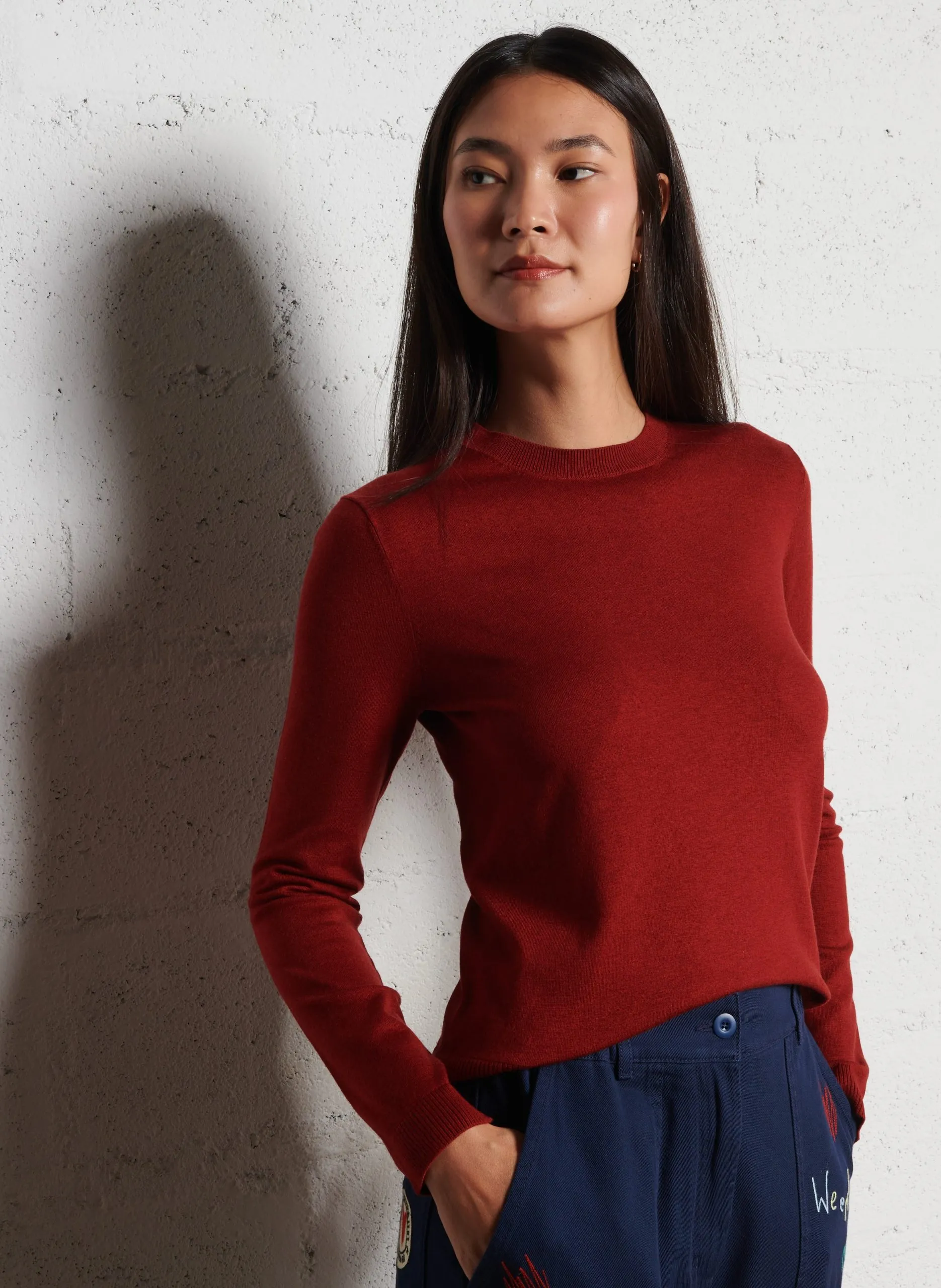 Gerader Rundhalsausschnitt-Pullover uni Rot SICILIA