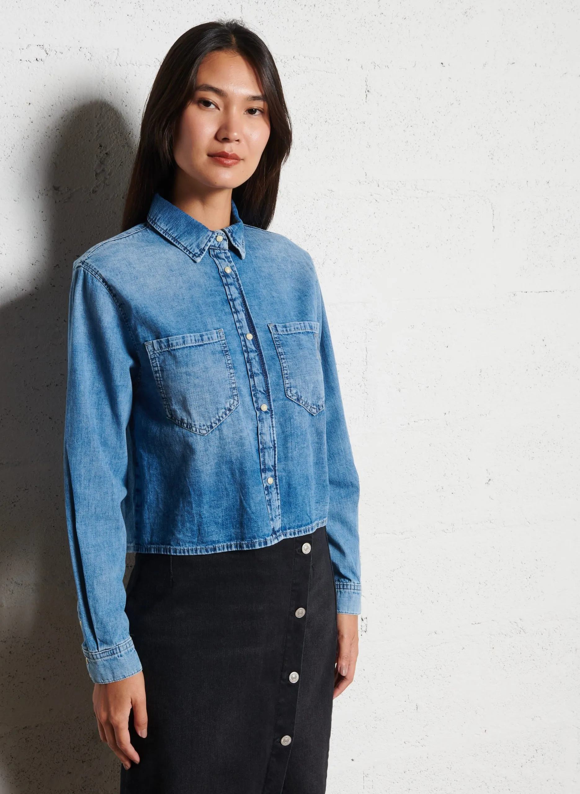 Kurzärmliges Jeanshemd Blau HELENA