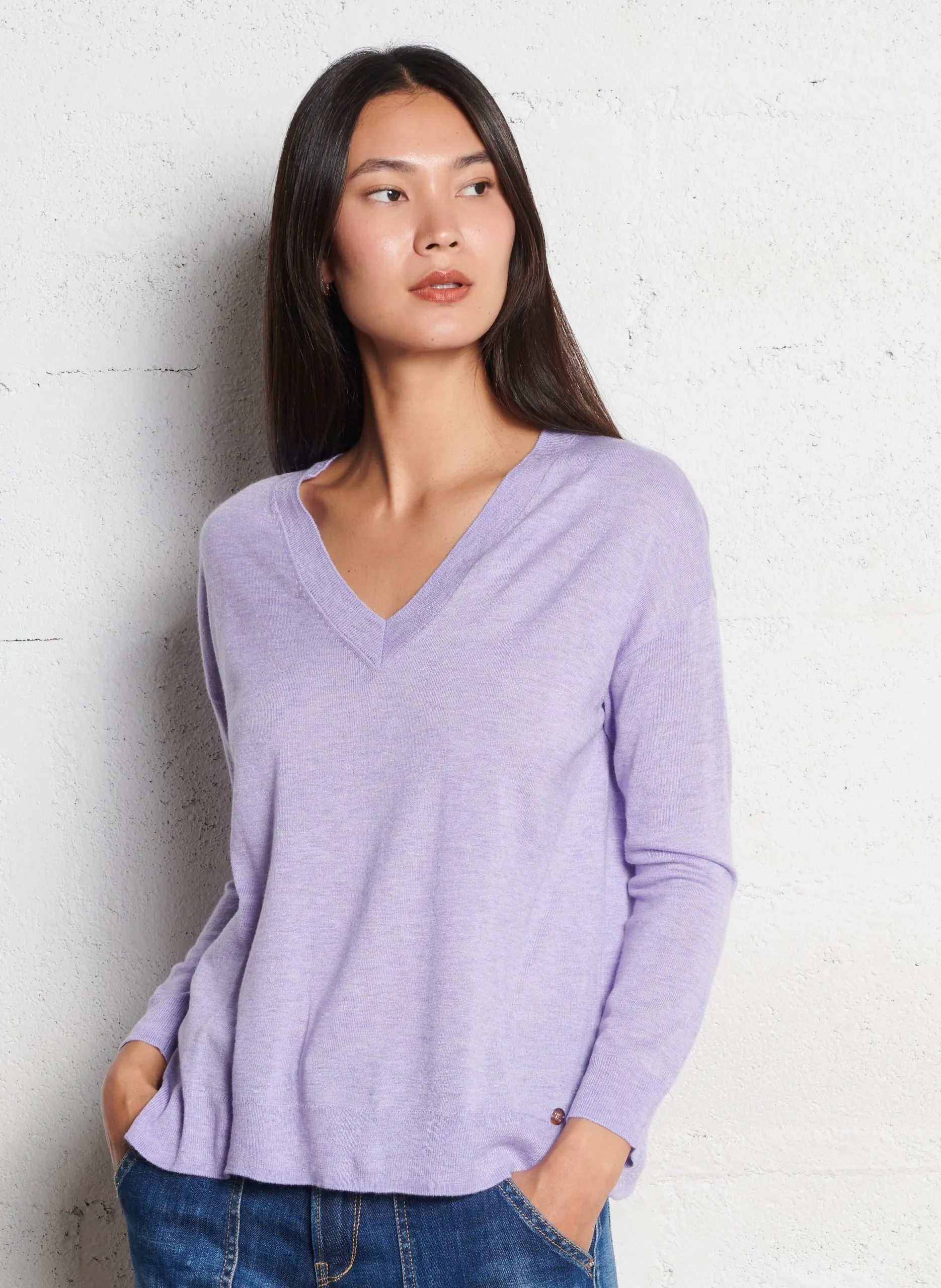 Weiter Feinstrickpullover Violett MELYA