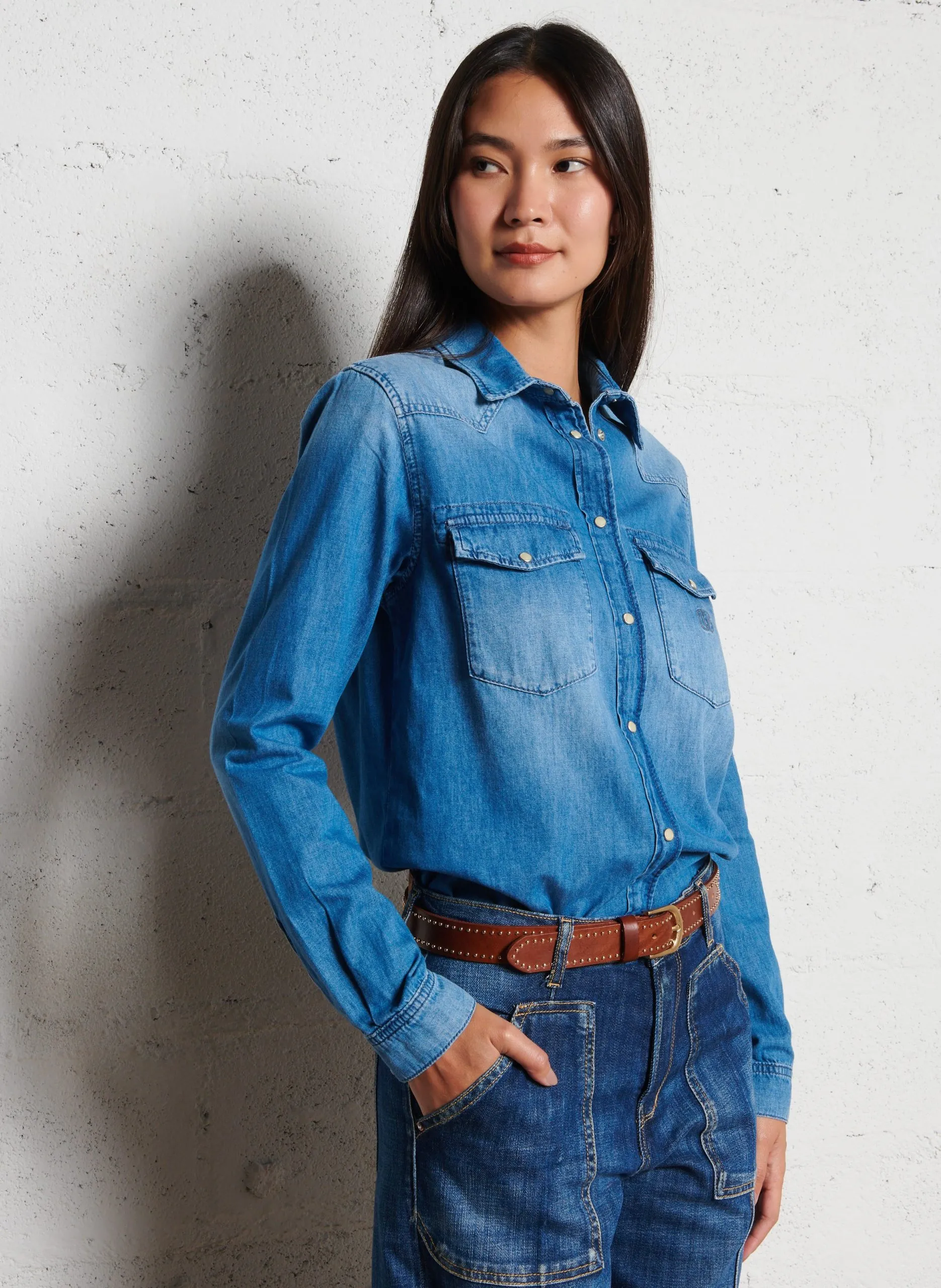 Gerade Jeanshemd mit Knopfleiste Blau BARBARA