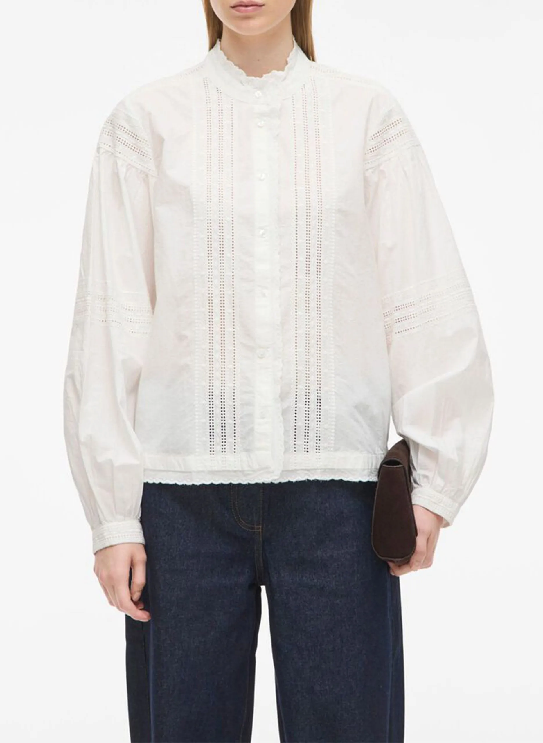 Bluse mit Stehkragen aus Bio-Baumwollmischung Weiss CAROLINA