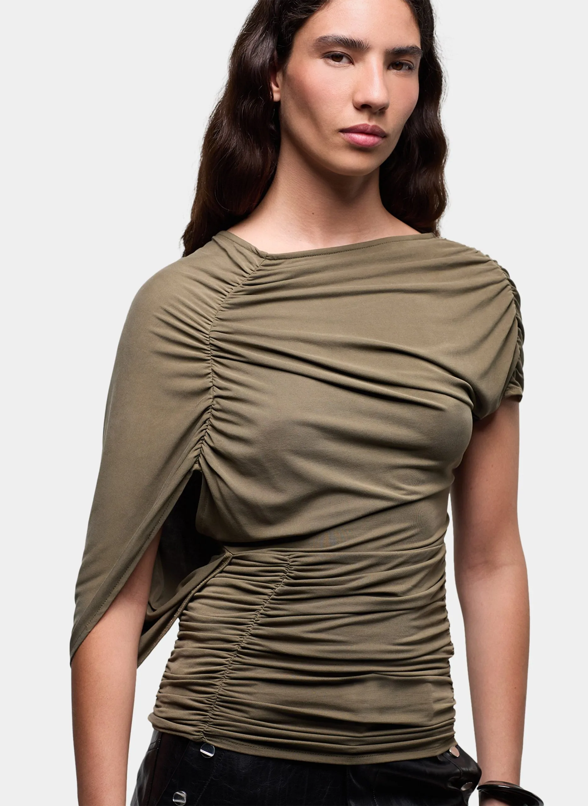 Bedrucktes Viskose-Top Khaki AERIS
