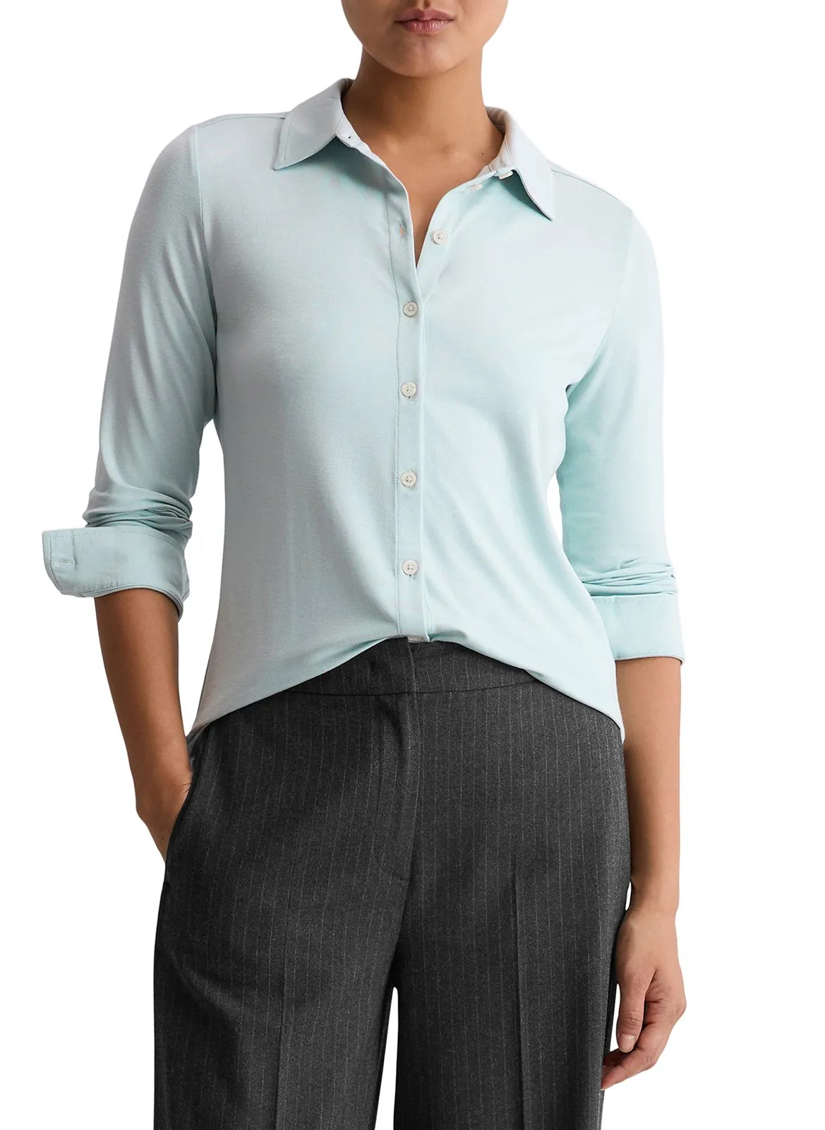 Langarm-Poloshirt in Uni-Farbe Blau