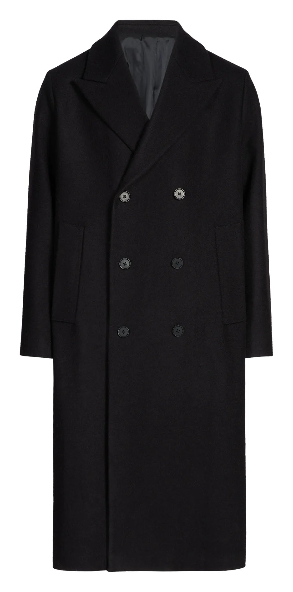Langer Wollmantel mit Reverskragen Schwarz