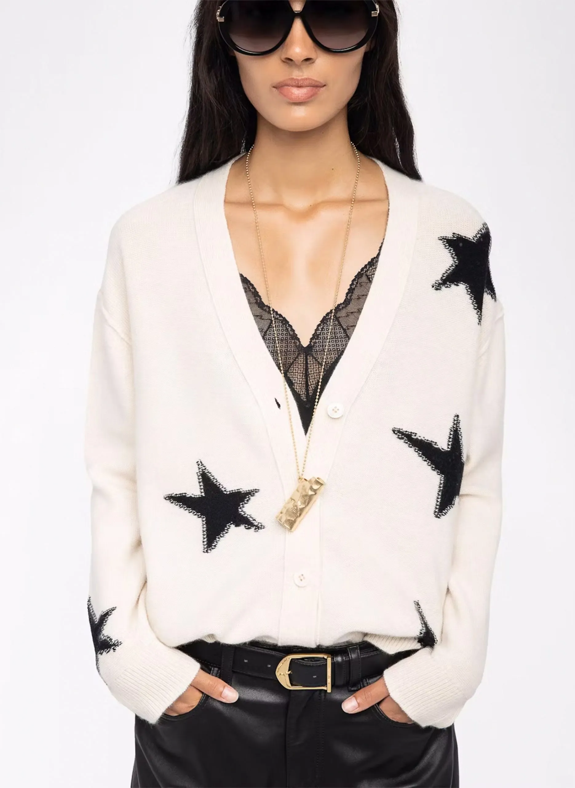 V-Ausschnitt Weste mit Muster Weiss MIRKAZ