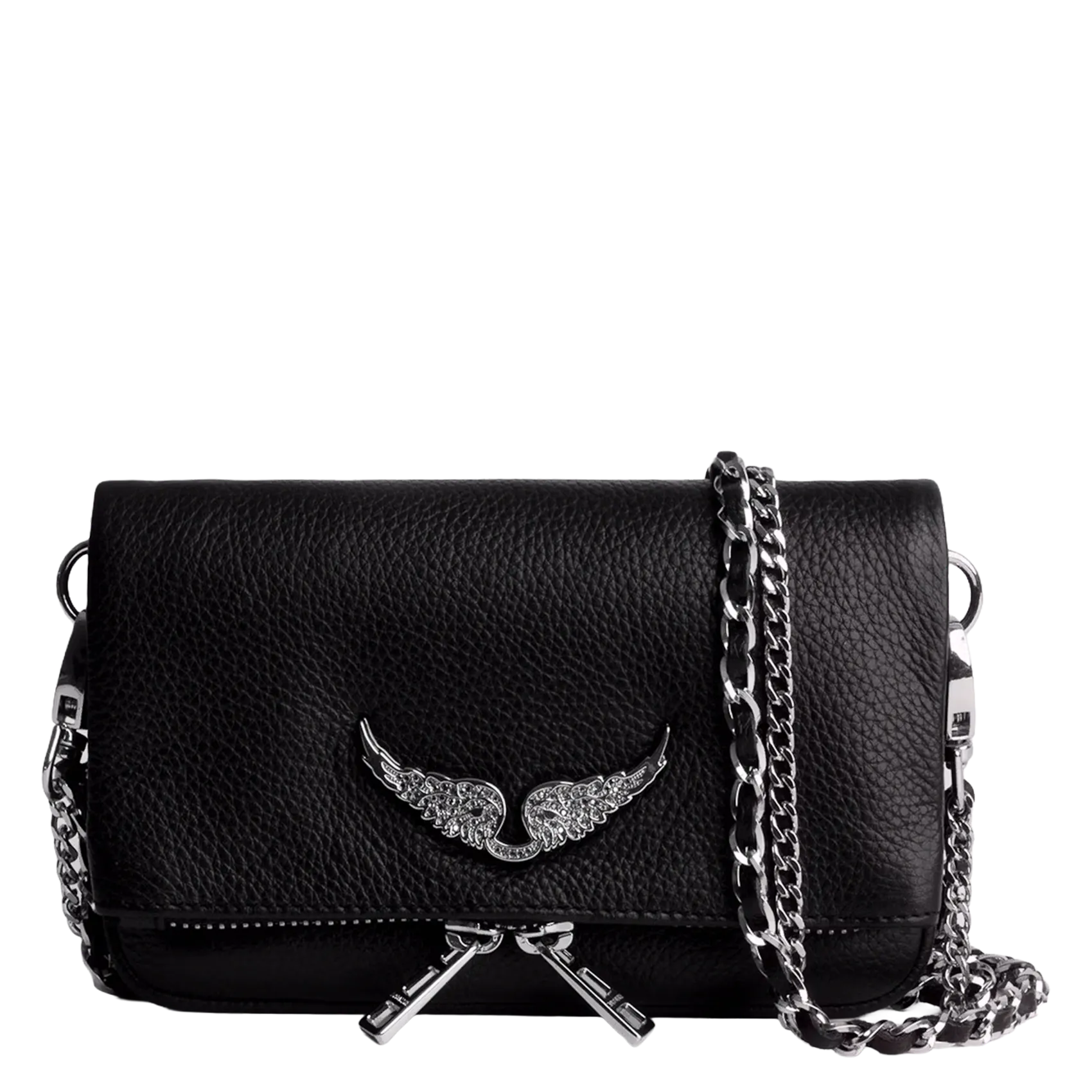 Clutch aus genarbtem Leder Schwarz ROCK NANO SWING YOUR WINGS