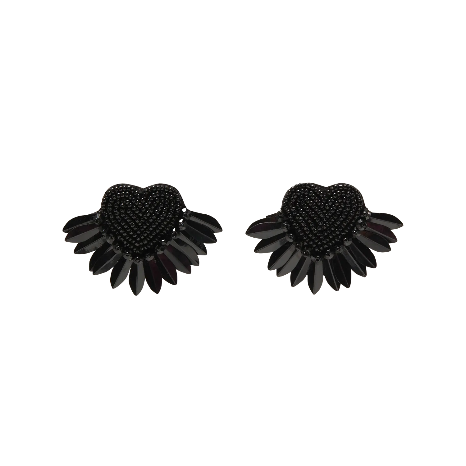 Perlenherz-Ohrringe mit federartigem Effekt Schwarz MINDY
