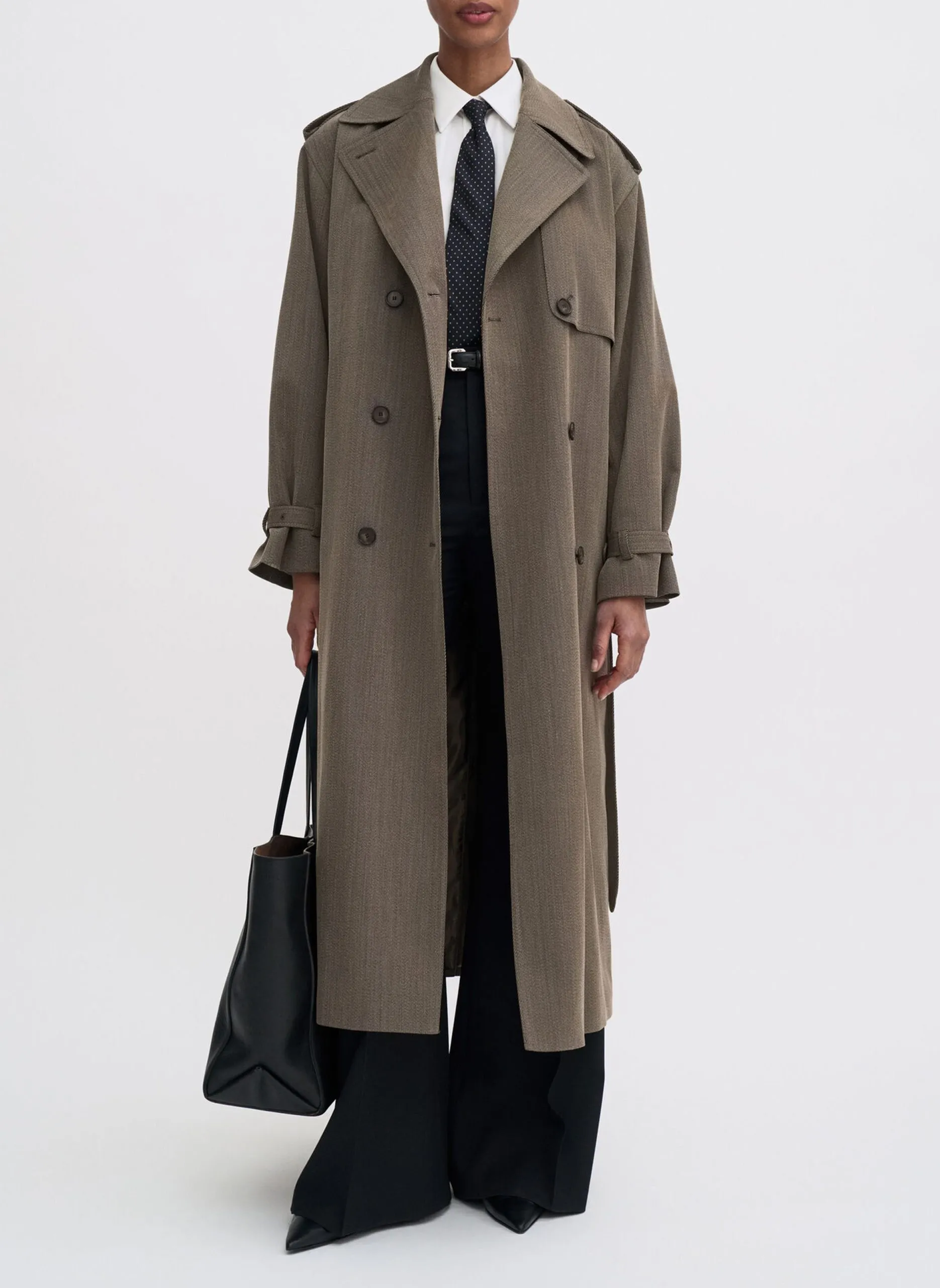 Langer Trenchcoat mit Reverskragen aus Wollmischung Braun JULIA