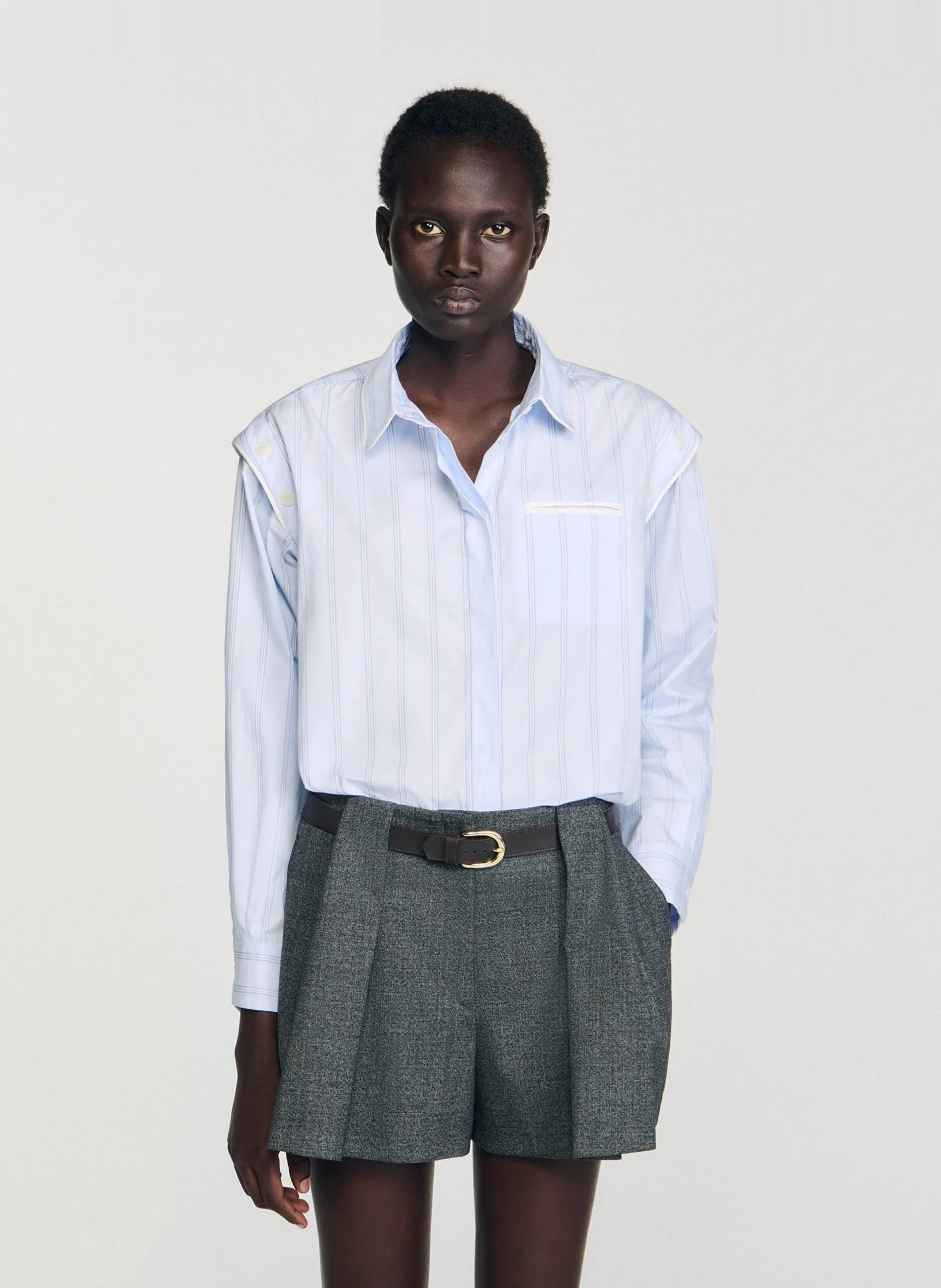 Oversize-Baumwollbluse mit klassischem Kragen und Streifen Blau