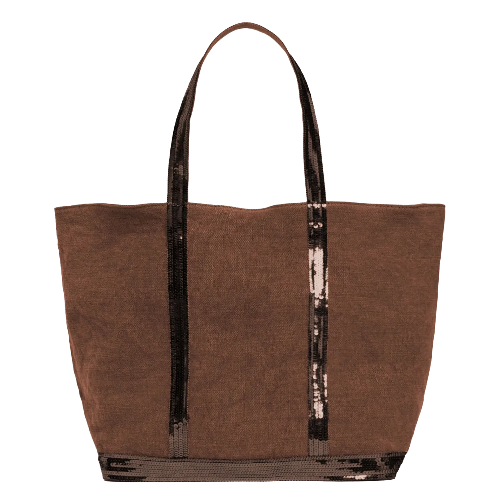 Leinen-Shopper mit Paillettenstickerei Braun CABAS L