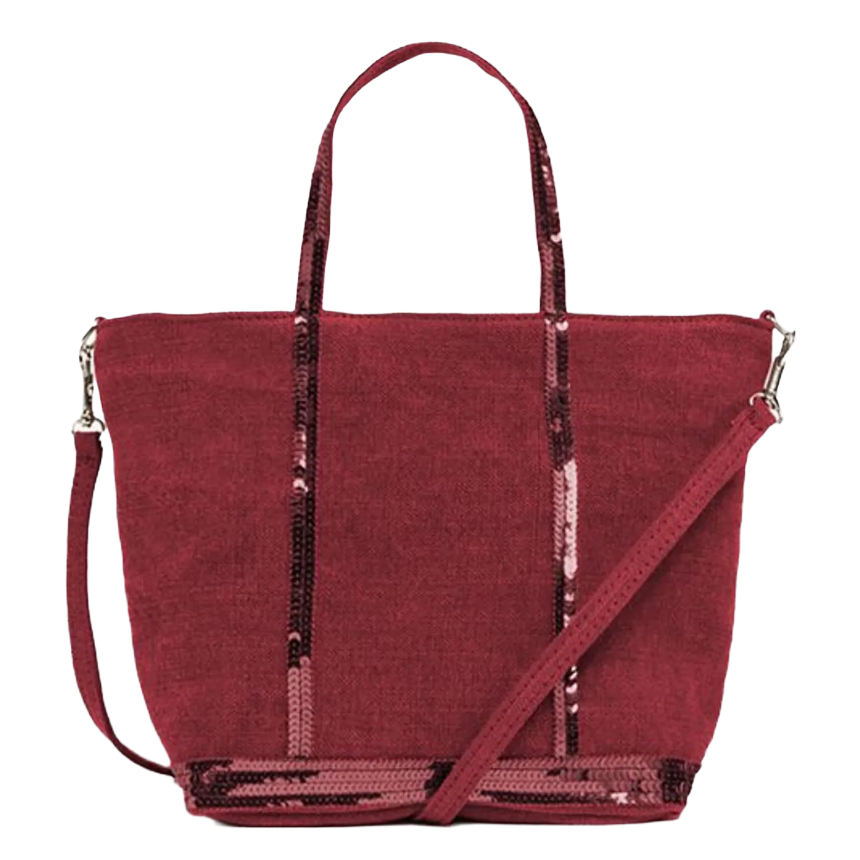 Kleiner Leinen-Shopper mit Pailletten Rosa CABAS S