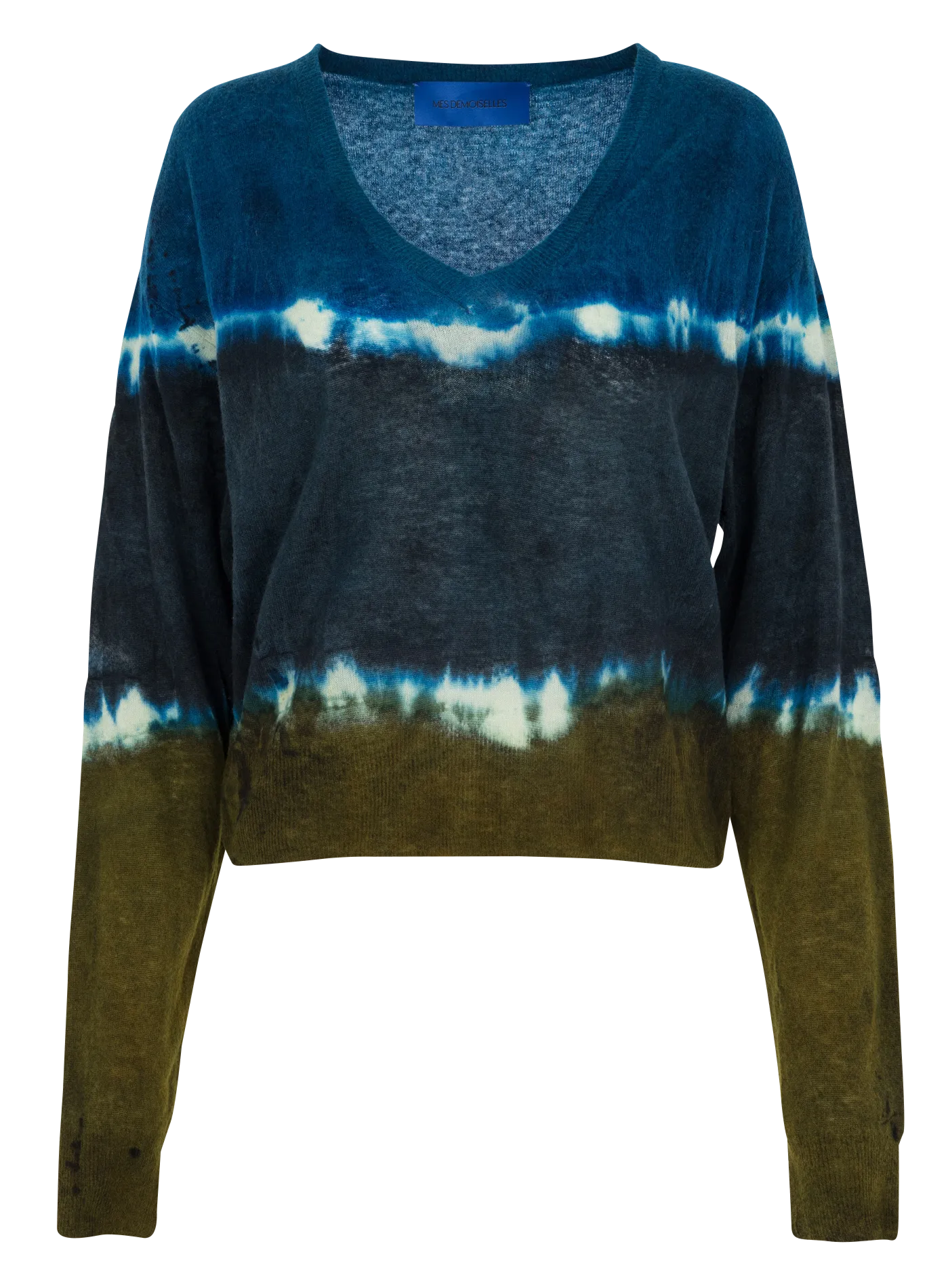 Weiter Pullover mit V-Ausschnitt im Tie-Dye-Muster aus einer Mischung von Wolle Mehrfarbig LUPA