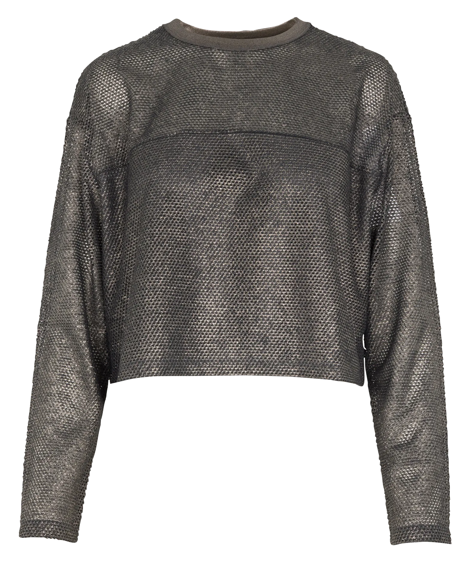 Rundhals-Top in Metallic-Optik Grau