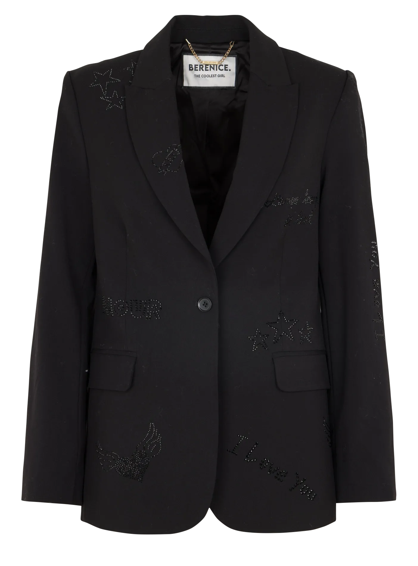 Gerade geschnittene Jacke mit Reverskragen und Strass Schwarz VADY