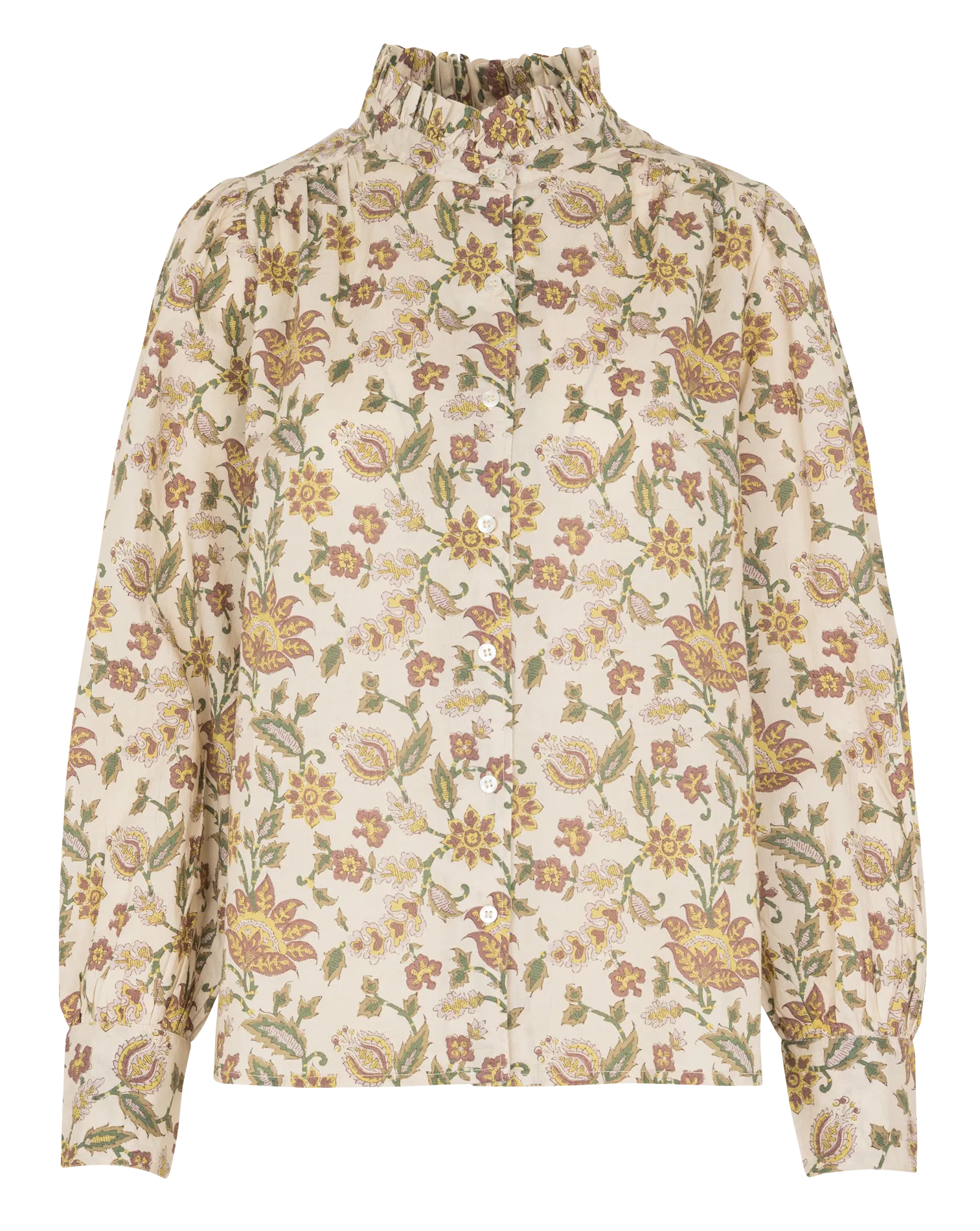 Weites Hemd mit viktorianischem Kragen aus Baumwolle Beige TABATHA