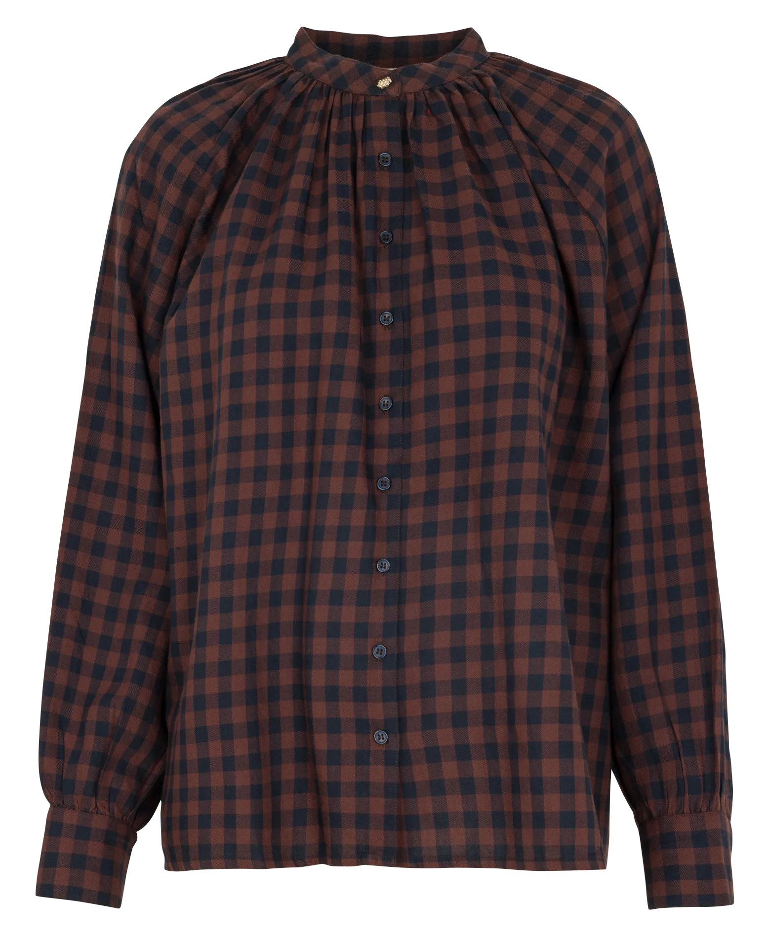 Karierte Bluse mit Mao-Kragen Braun TEA