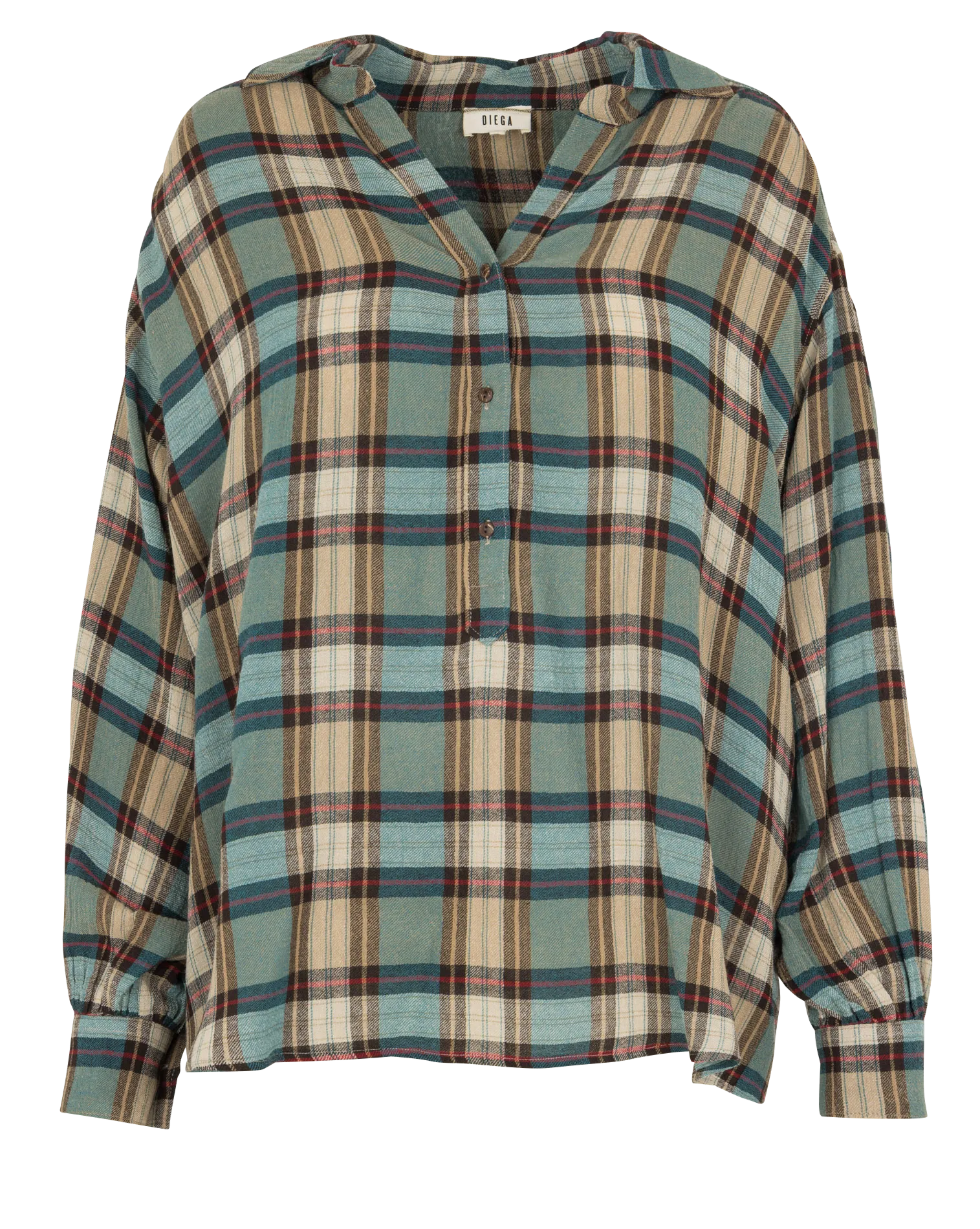 Weite Bluse mit klassischem Karomuster Beige CALBIZA