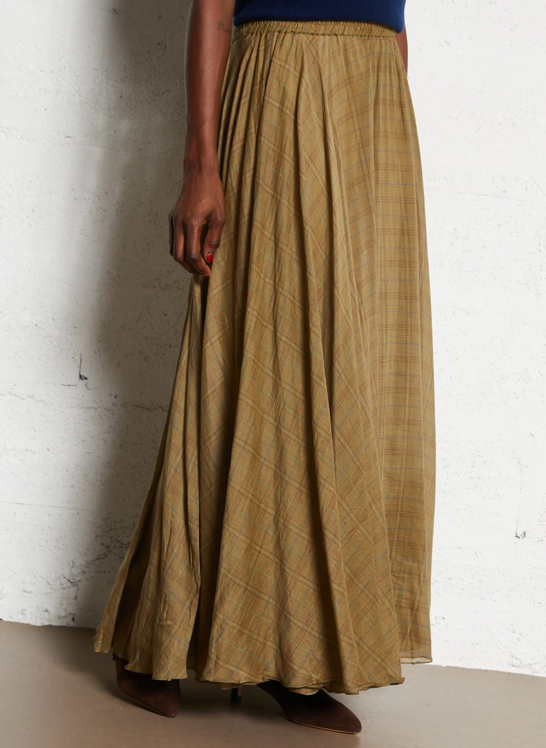 Langer, ausgestellter Rock aus Baumwoll-Mix Khaki BREX