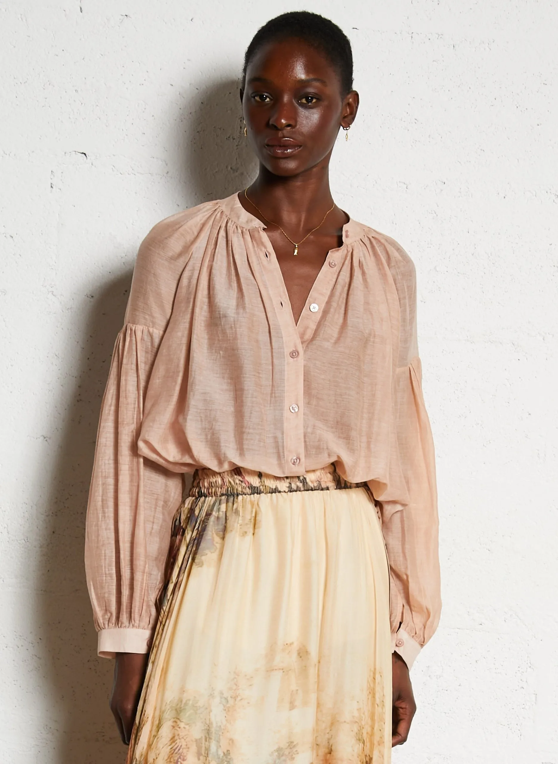 Weite Bluse aus Baumwolle und Seide Rosa CULTURE