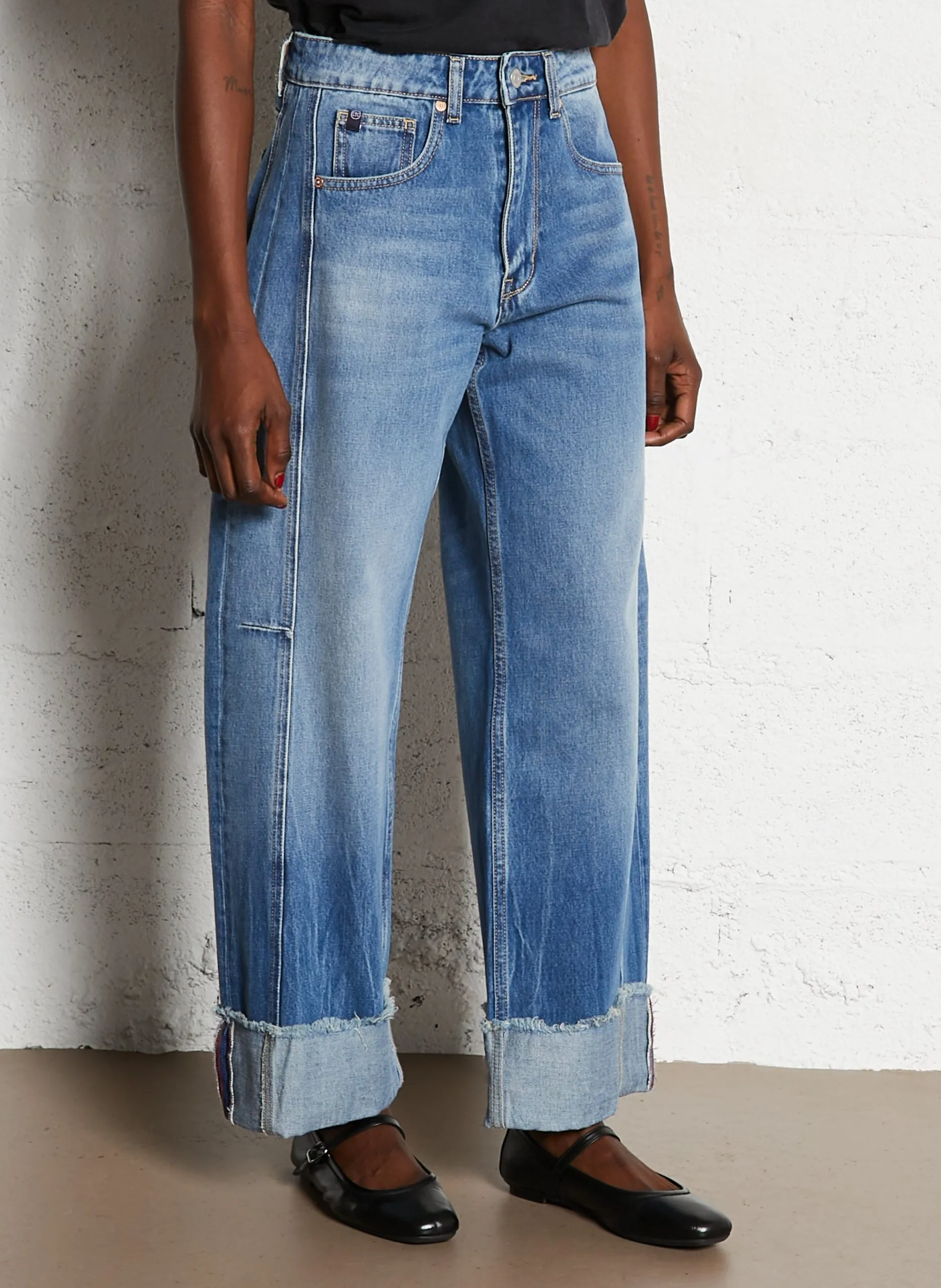 Hoch sitzende Wide-Leg Jeans mit Umschlag Blau LEAL