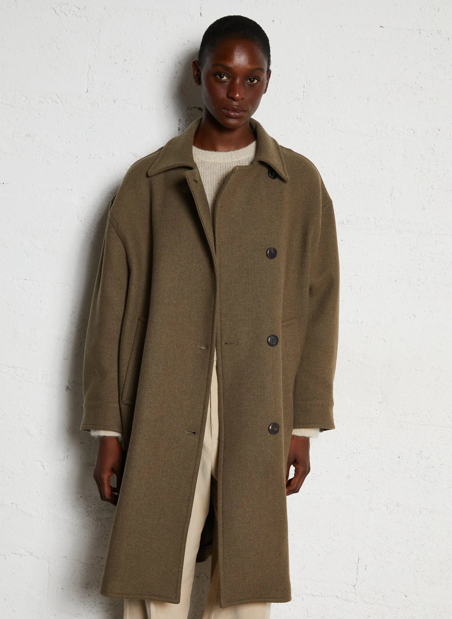 Oversize Mantel mit klassischem Kragen aus Wollmischung Grun