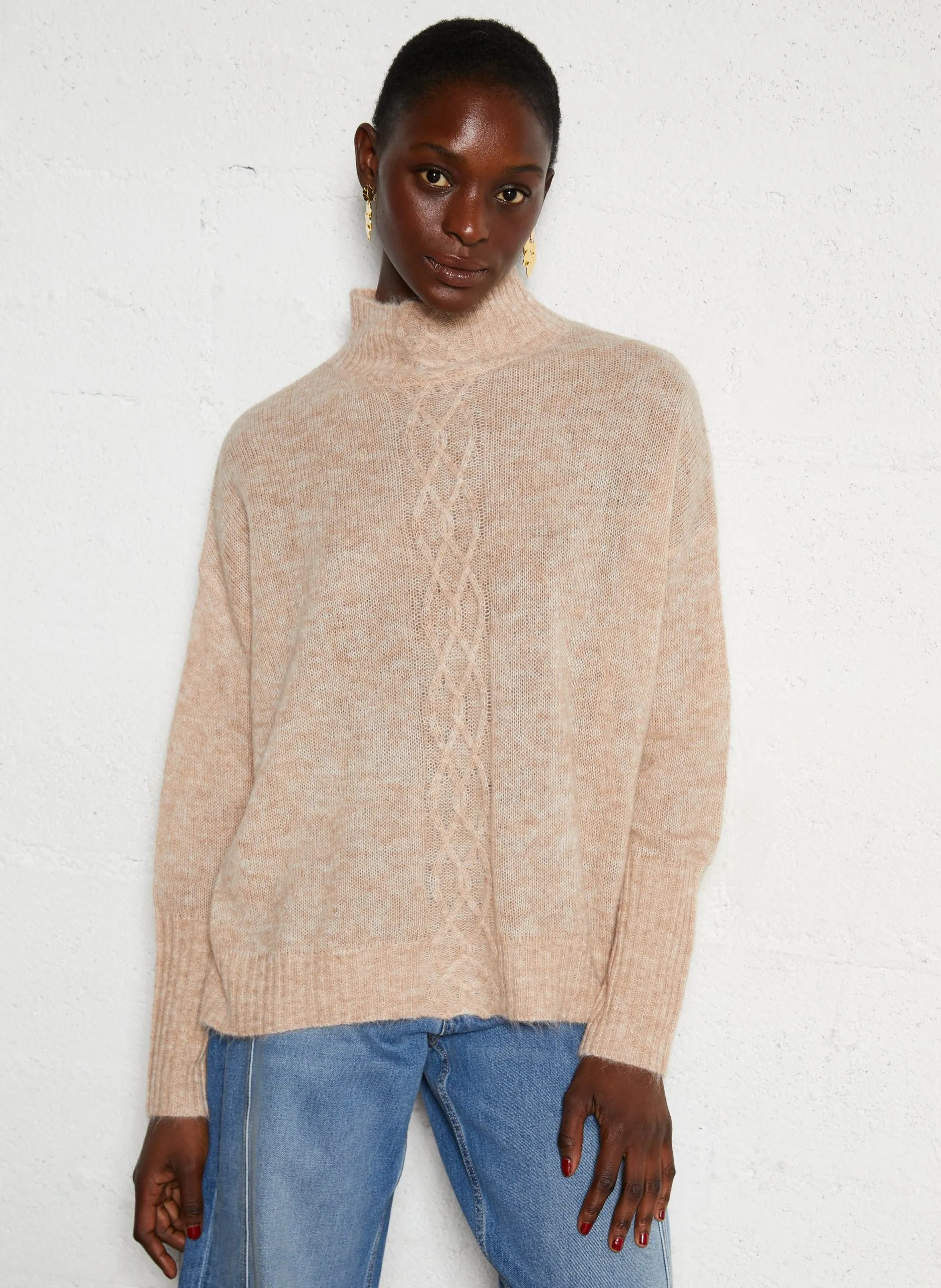 Strickjacke aus Woll-Mix mit Rundhalsausschnitt Beige PRENOM