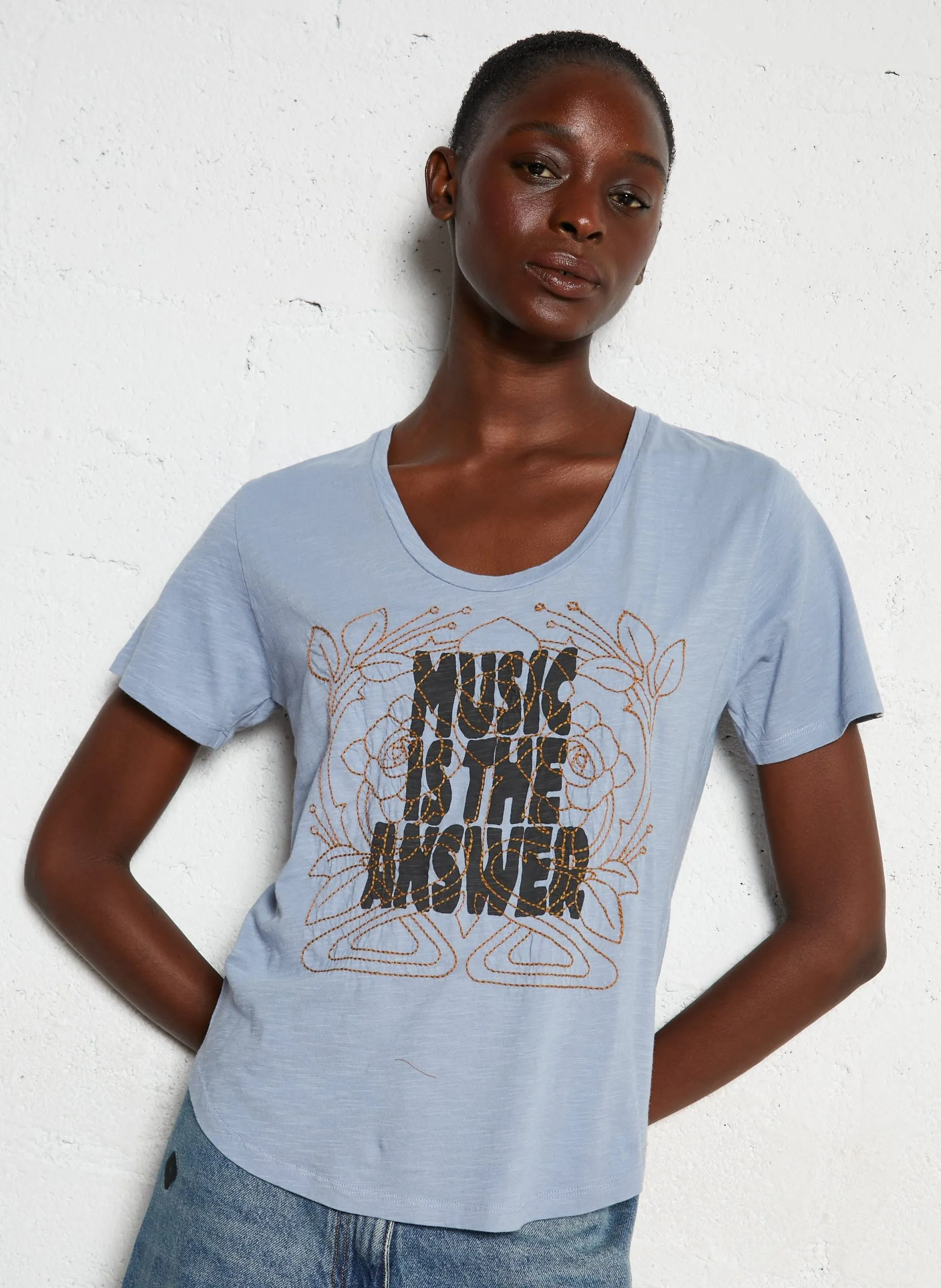 Rundhals-T-Shirt aus Bio-Baumwolle Blau TIZIA