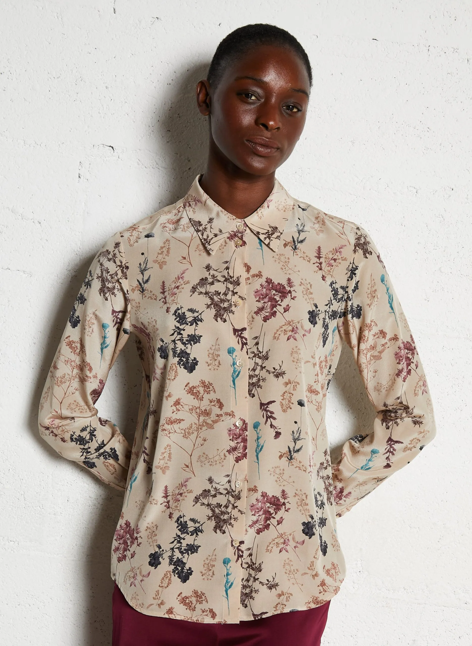 Gerade geschnittenes Seidenhemd Beige MEUDON