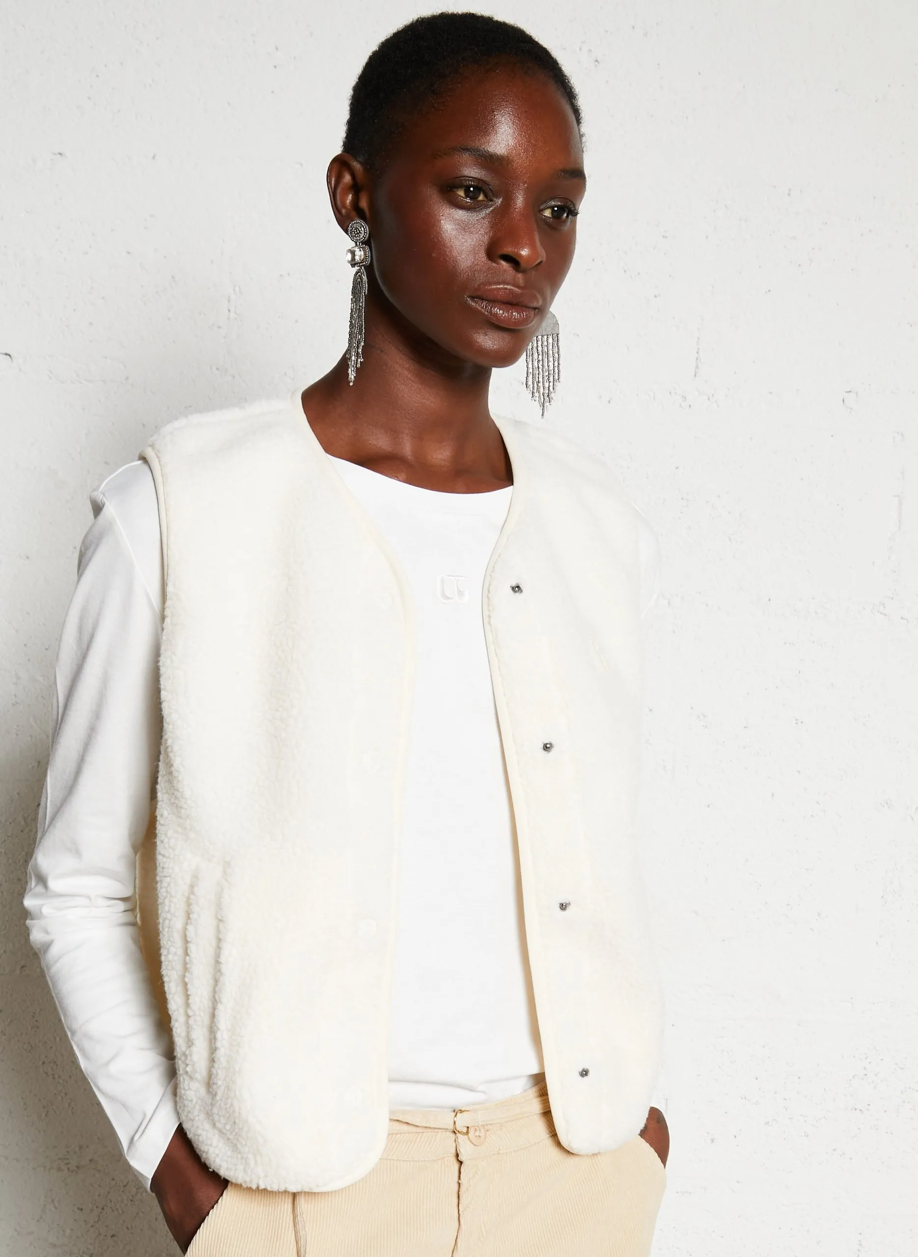 Gerade geschnittene V-Ausschnitt-Printjacke Weiss GUDRU