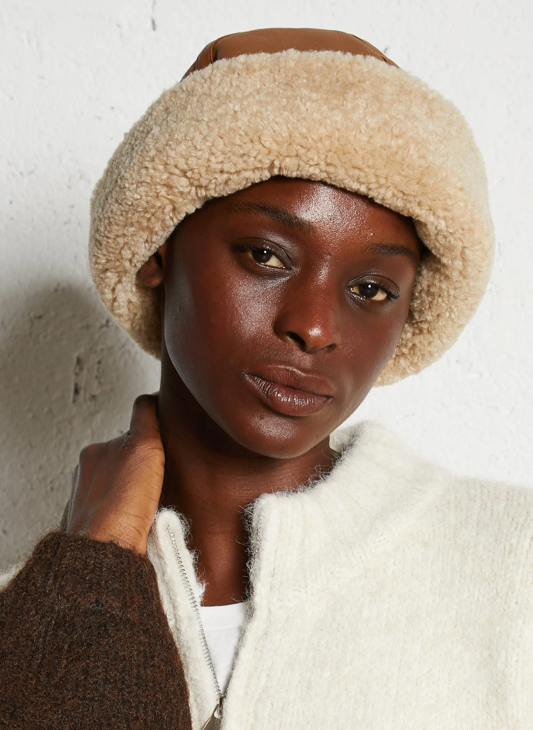 Mütze mit Kunstpelz-Detail Braun HANNY